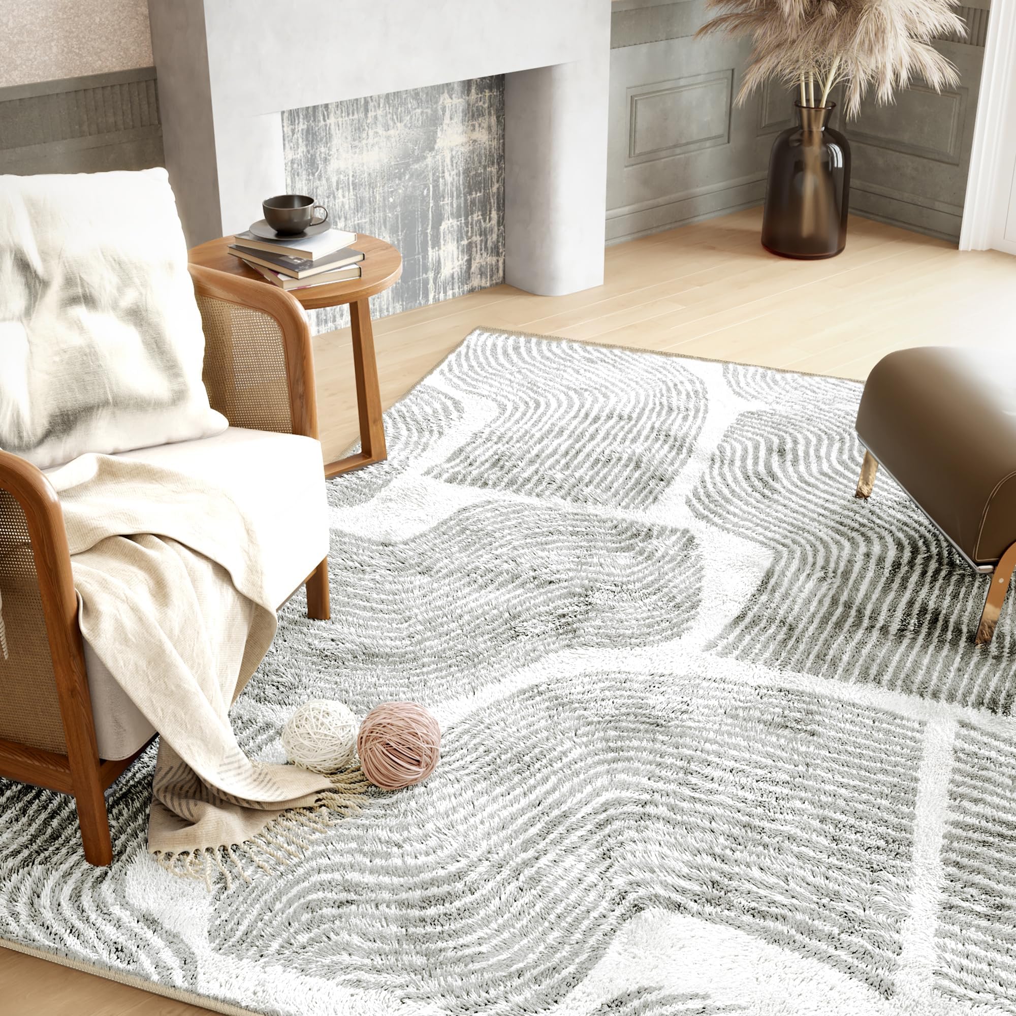 Zen Garden Ultra Soft 5x7 Area Rug - Non-Slip, Stain Resistant, Washable Living Room & Bedroom Rug (Gray) - Perfect for Meditation Spaces, Cozy Home Decor & High Traffic Areas