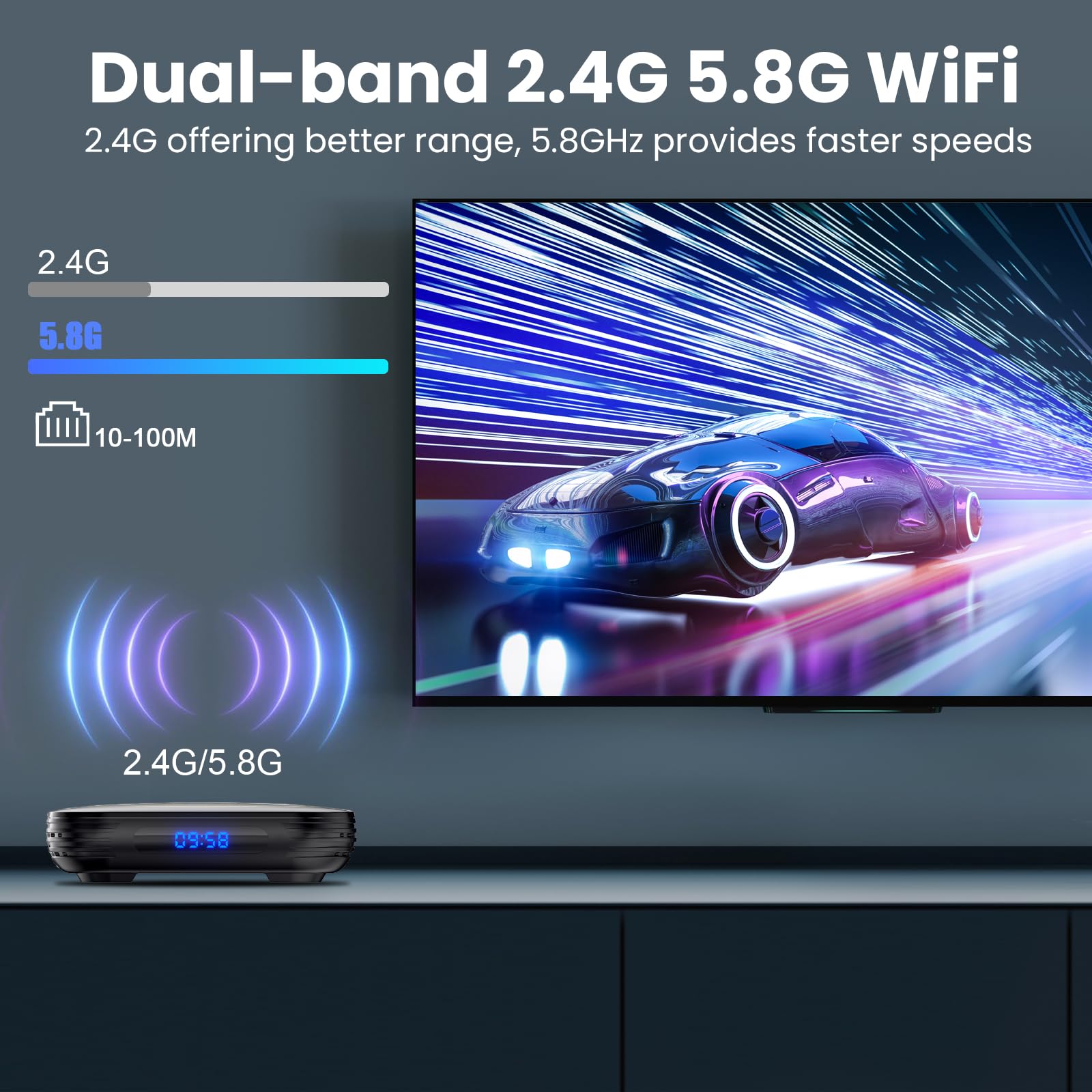 2024 Android TV Box 12.0 - 4GB RAM 64GB Storage, H618 Chipset with 8K HDR10 Support | Dual-Band WiFi (2.4G/5.8G), BT5.0, USB 2.0, 3D & Ethernet | Includes Mini Backlit Keyboard - Perfect for Streaming, Gaming & Home Entertainment