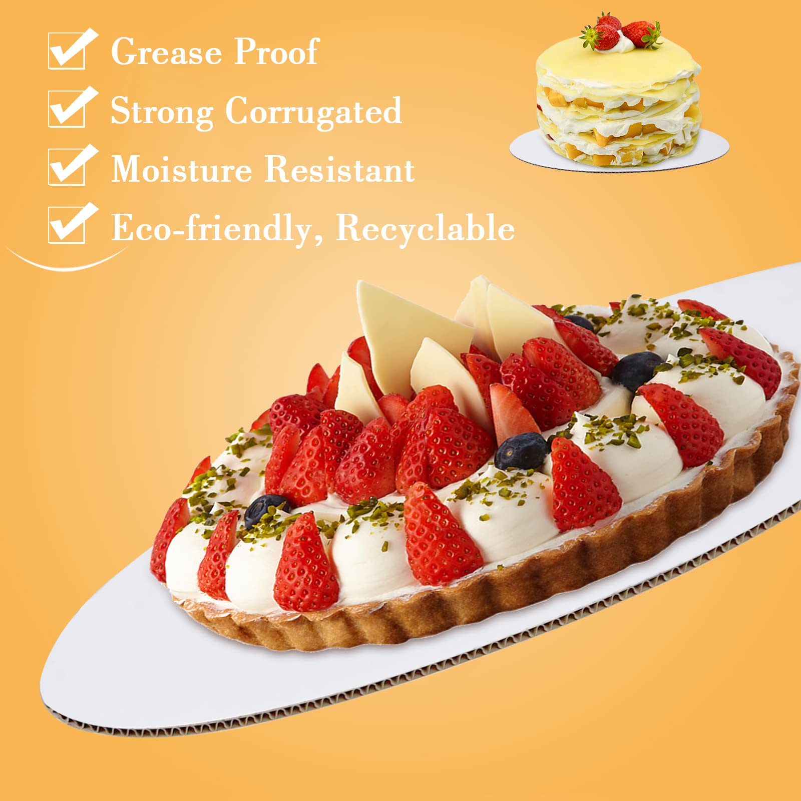 50-Pack 10 Inch Round White Cardboard Cake Boards - Food Grade Disposable Cake Plates & Bases for Baking, Decorating, and Serving - Perfect for Birthday Cakes, Wedding Cakes, and Dessert Displays