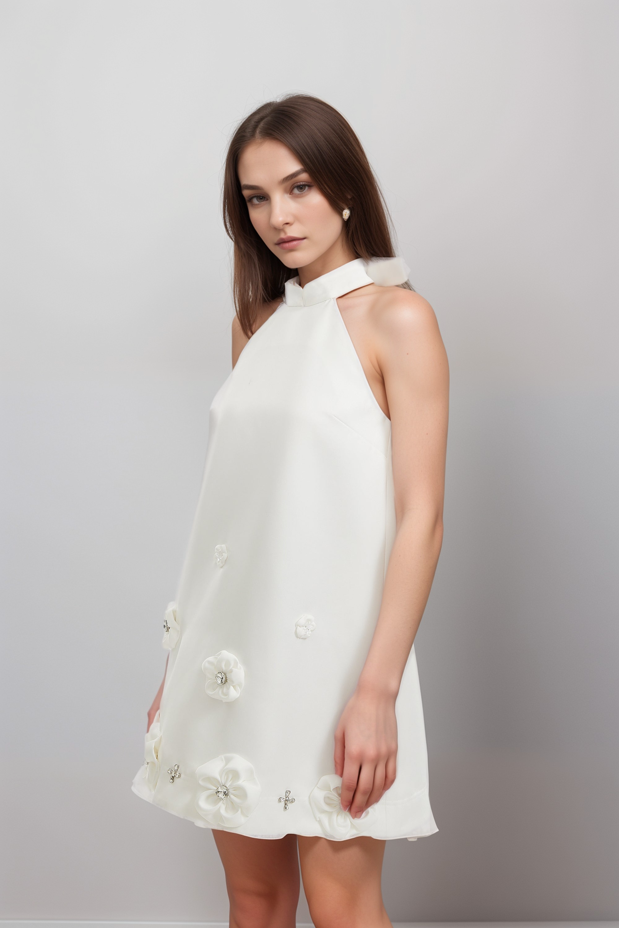 Elegant Aubrie Faux Flower Embellished Dress for Women - Perfect for Weddings, Parties & Special Occasions