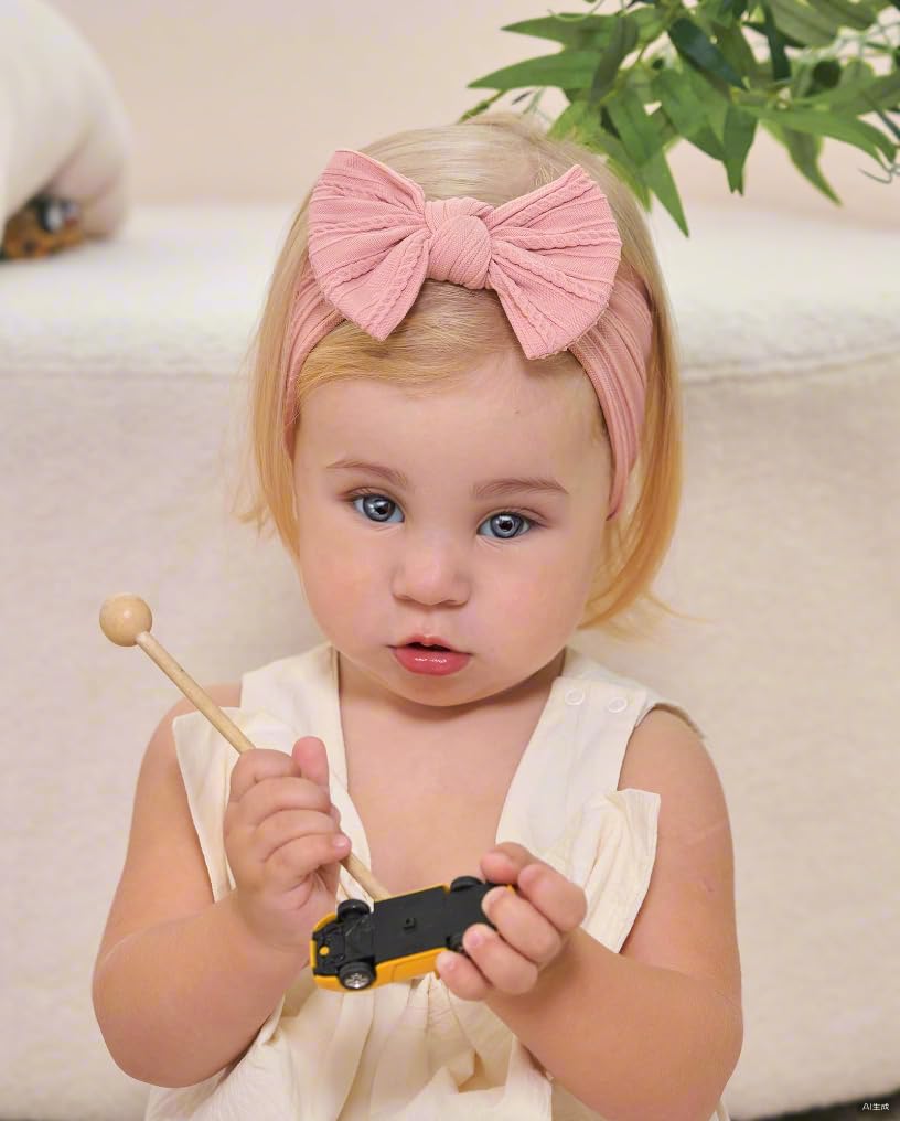 Cute Baby Headbands for Girls - Soft Nylon Hairbands for Newborns, Infants & Toddlers (Pink/Light Brown/Orange) - Perfect for Photos, Parties & Everyday Outfits