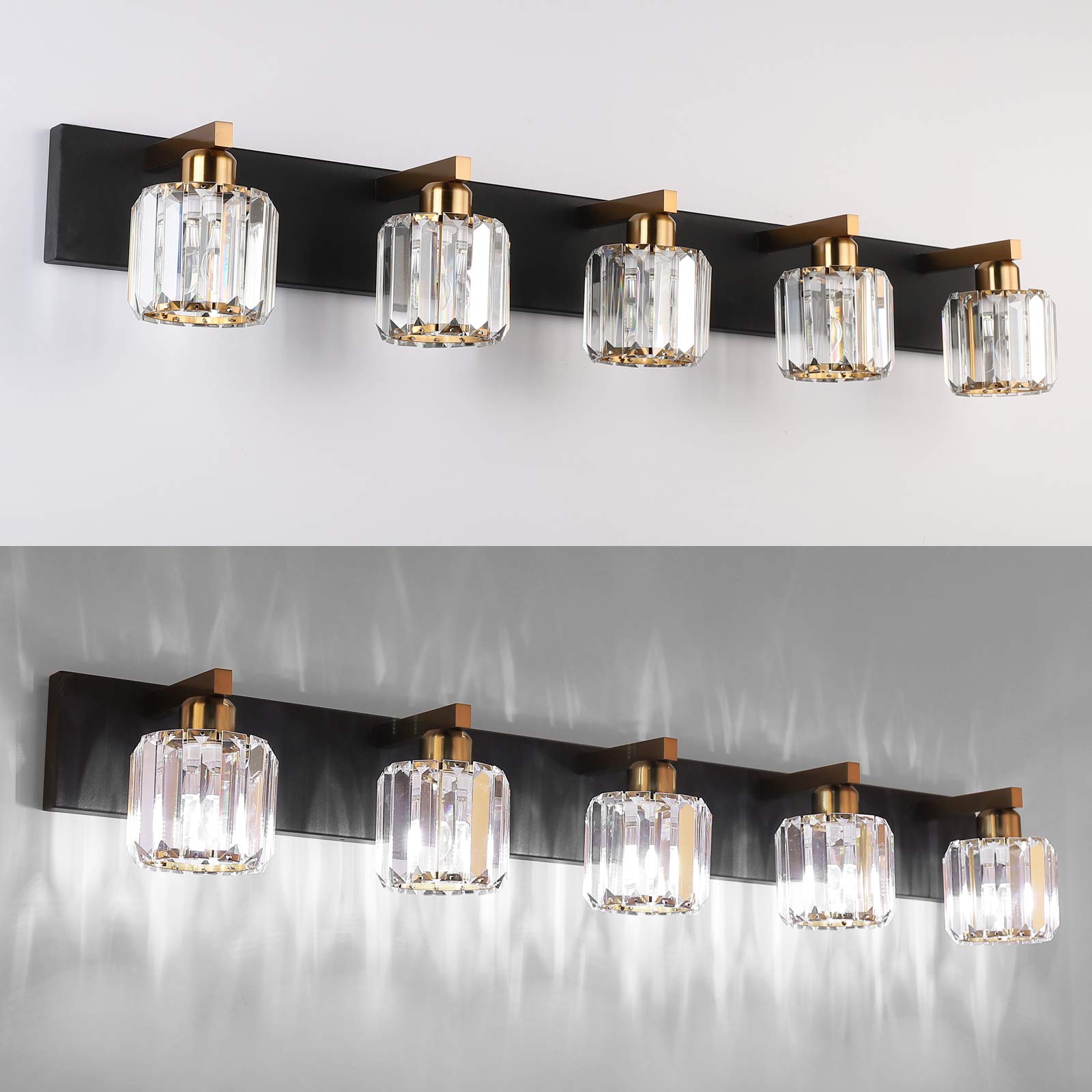 **Aipsun 5-Light Black Crystal Bathroom Vanity Light Fixture - Modern Vanity Lighting for Bathroom, Dressing Room & Makeup Area (Bulbs Not Included)**