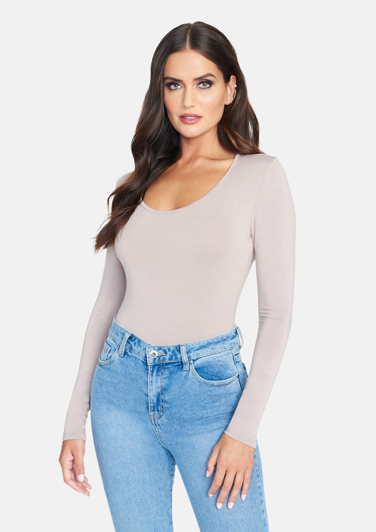 Alloy Basics Tall Long Sleeve Bodysuit for Women - Stretchy Slim Fit Bodycon Shirt for Layering or Casual Wear