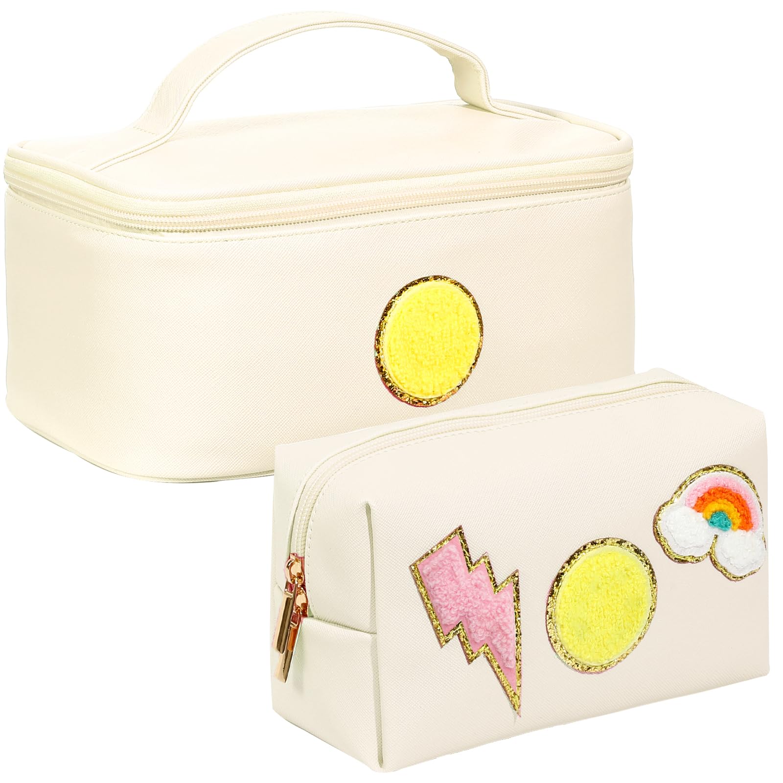 Yowivon 2 Pack Waterproof Makeup Bags for Women - Cute Cosmetic Travel Toiletry Organizer with Zipper, Perfect Gift for Teens & Preppy Skin Care Storage - Ideal for Travel, Gym, and Daily Beauty Essentials