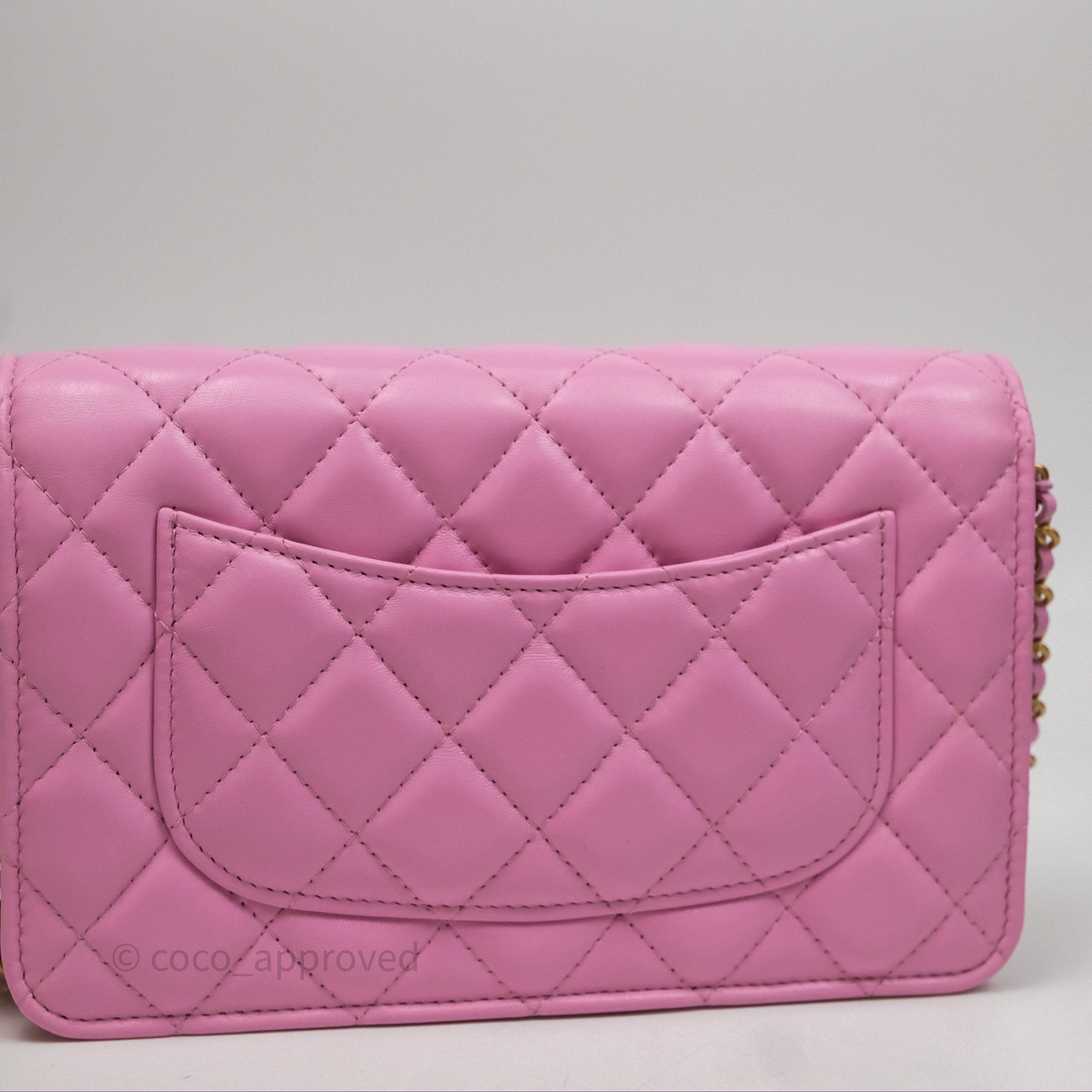 Chanel CC Chain Wallet On Chain WOC in Pink Lambskin with Aged Gold Hardware - Luxury Crossbody Bag for Women, Perfect for Evening Out & Special Occasions