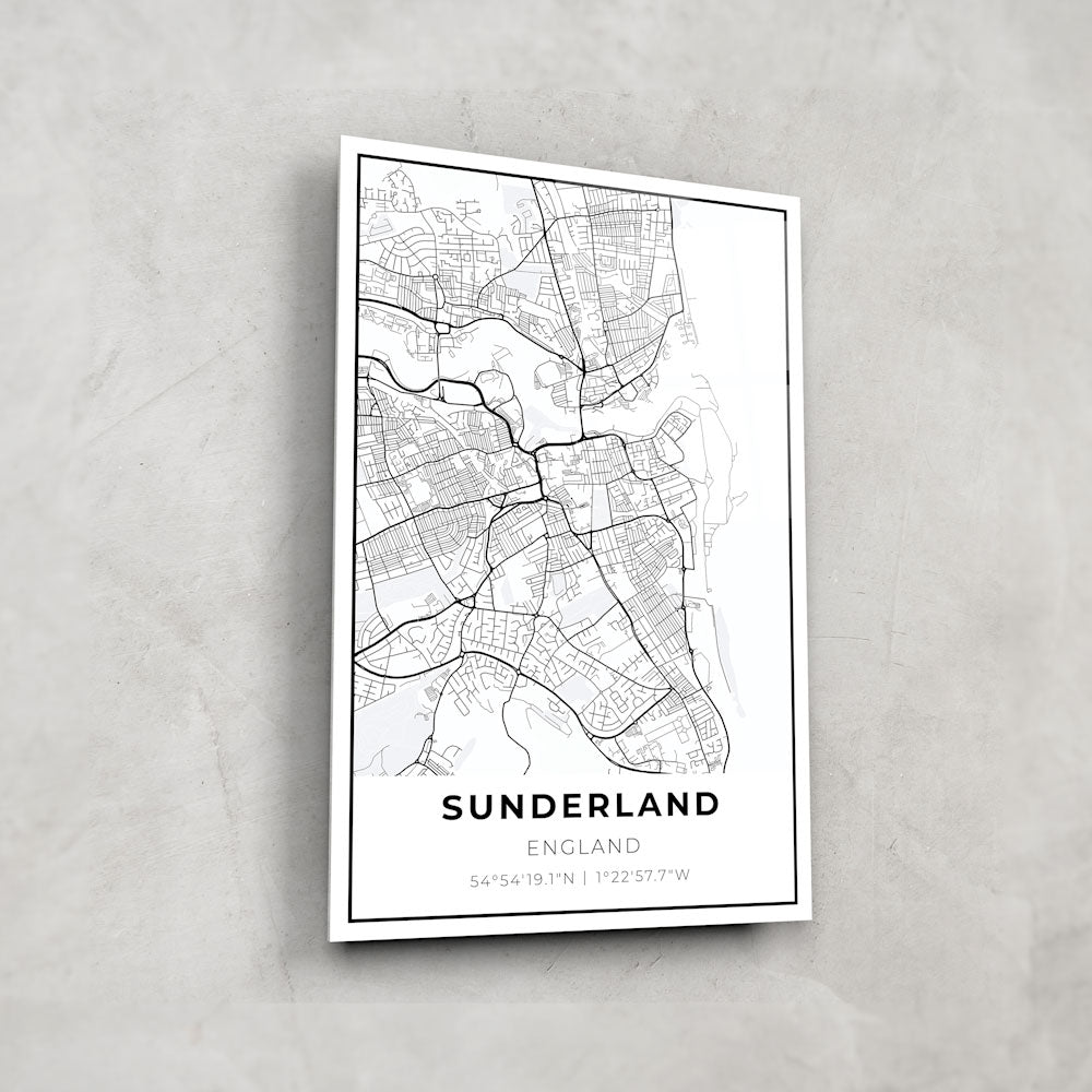 Sunderland Map Glass Wall Art - Elegant Home Decor for Living Room, Office & Gifts - Perfect for Map Lovers & Travel Enthusiasts