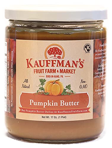 Kauffman's Homemade Pumpkin Butter - 17 Oz Glass Jar (Pack of 2) | All-Natural Spread for Toast, Pancakes & Baking | Fall Flavors, Thanksgiving Gift
