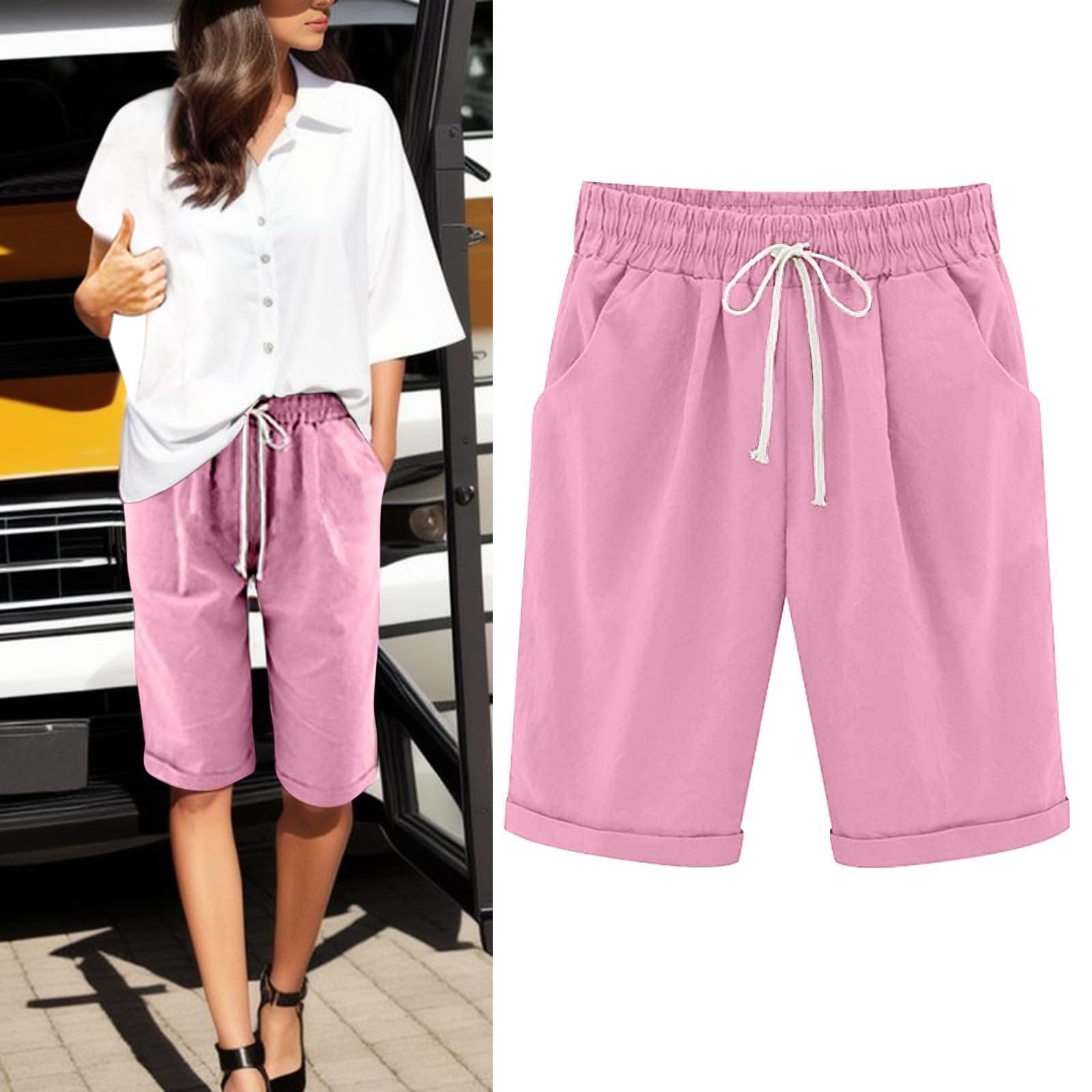Plus Size Bermuda Shorts for Women - Summer 2024 Cotton Yoga Shorts with Pockets - Casual & Athletic Wear