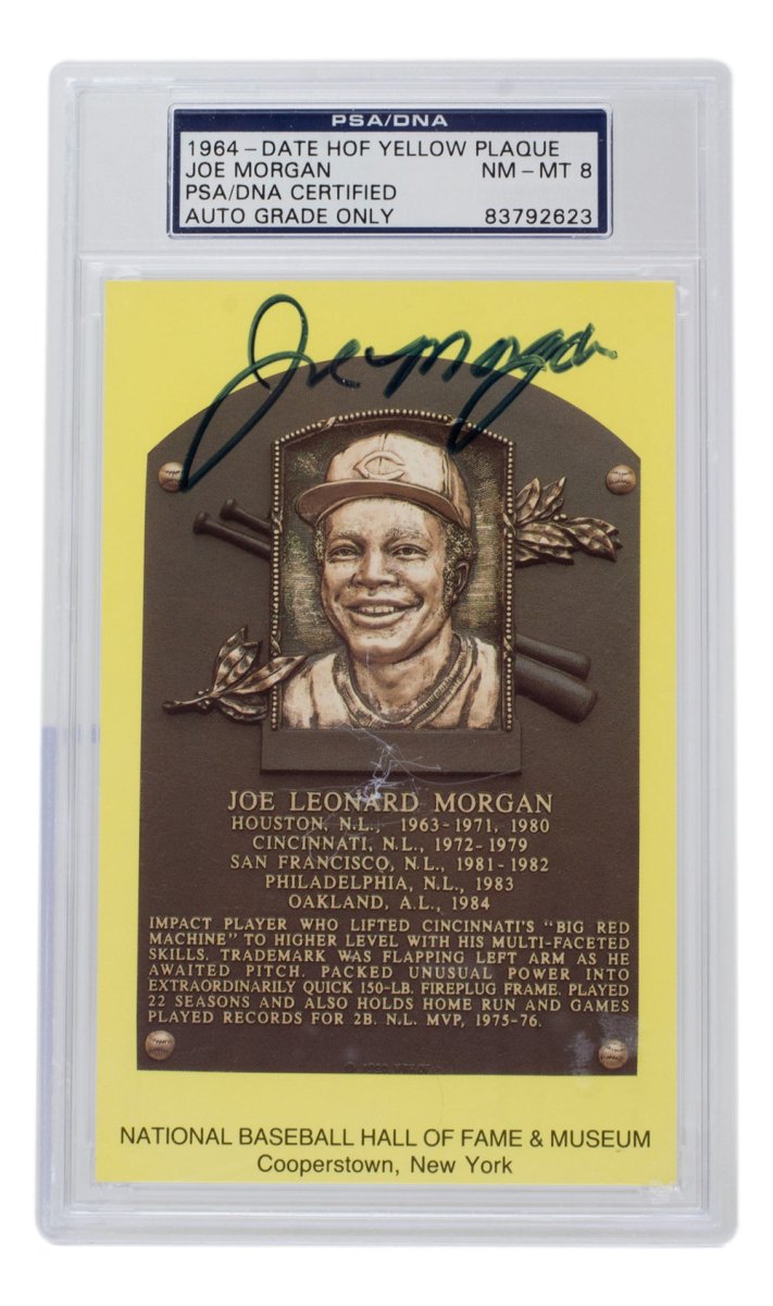 Joe Morgan Autographed Houston Astros Hall of Fame Plaque Postcard - PSA/DNA Certified NM-MT 8 - Perfect for Baseball Memorabilia Collections & Sports Fan Gifts
