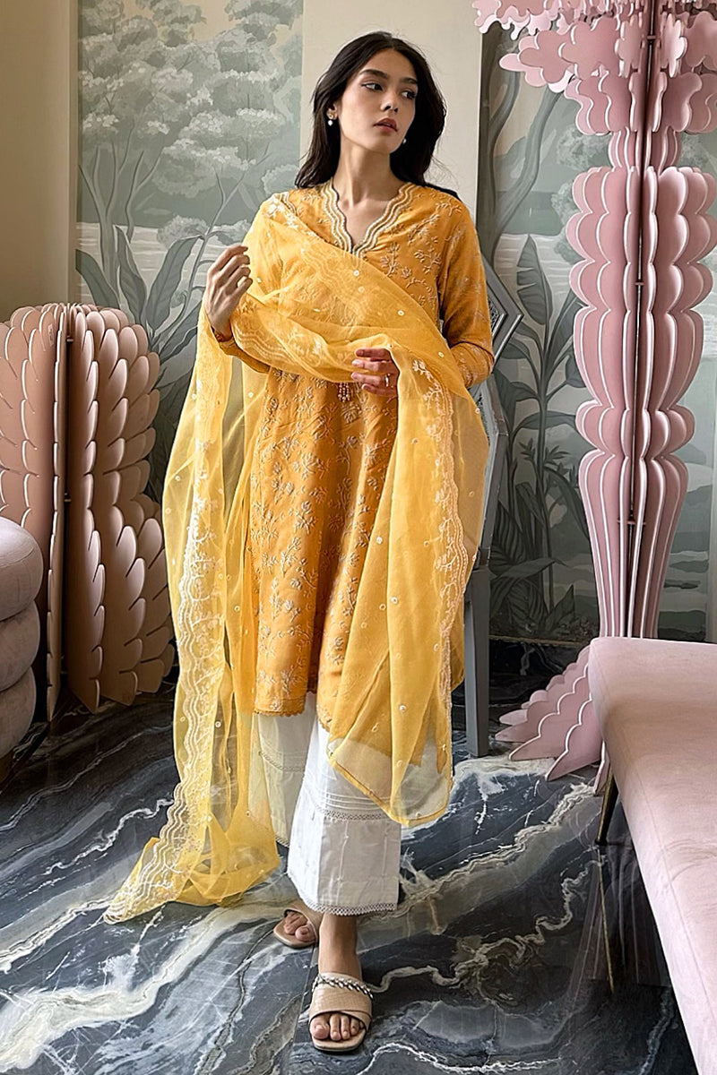 Elegant MAJESTIC GOLD 2-Piece Set (Embroidered Shirt & Dupatta) for Women - Perfect for Weddings, Parties & Special Occasions