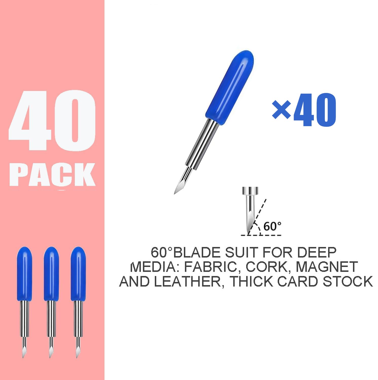 40 Pcs Deep Cut Replacement Blades for Cricut Explore Air 2/Air 3/Maker/Maker 3 - 60 Degree Premium Blades for Vinyl, Cardstock & Fabric Cutting - Crafting, DIY Projects & Scrapbooking Supplies