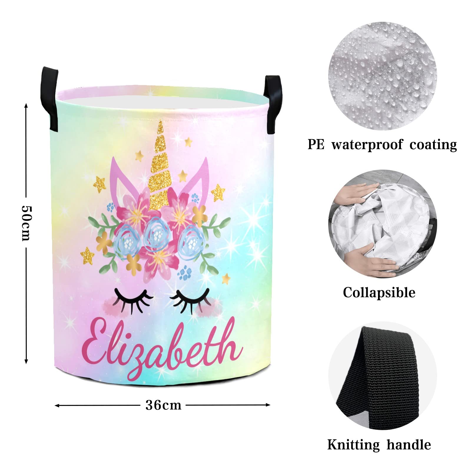 Custom Personalized Laundry Basket with Handle - Collapsible Clothes Hamper for Bathroom, Bedroom & Living Room Storage - Unicorn Design (Style 07) - Perfect for Kids' Rooms, Dorm Organization & Gift Giving