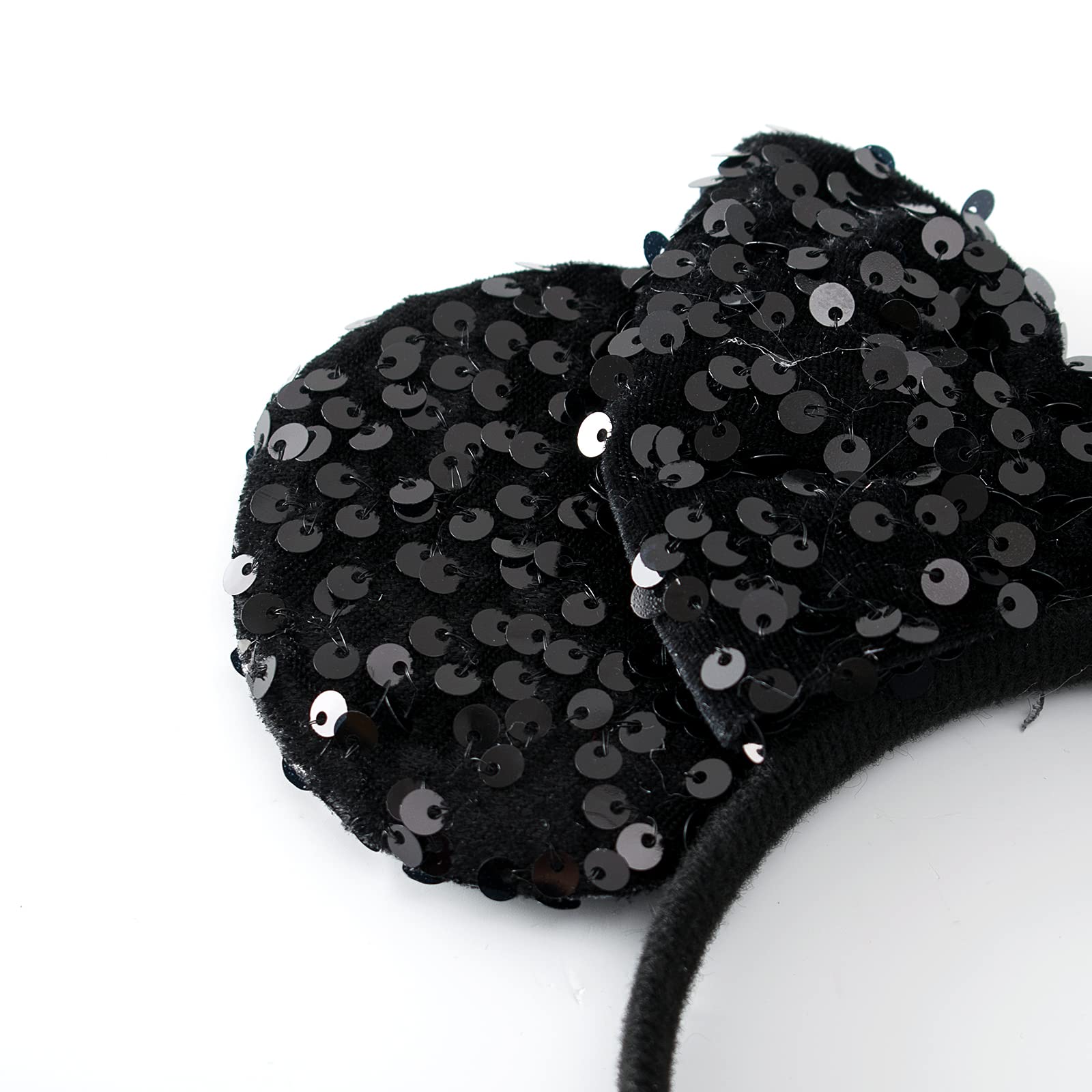 Sparkly KARETT Sequins Mouse Ears Headband with Glitter Bow - Disney Princess Cosplay Costume Accessory for Women & Girls - Perfect for Birthday Parties, Halloween Costumes & Theme Park Visits