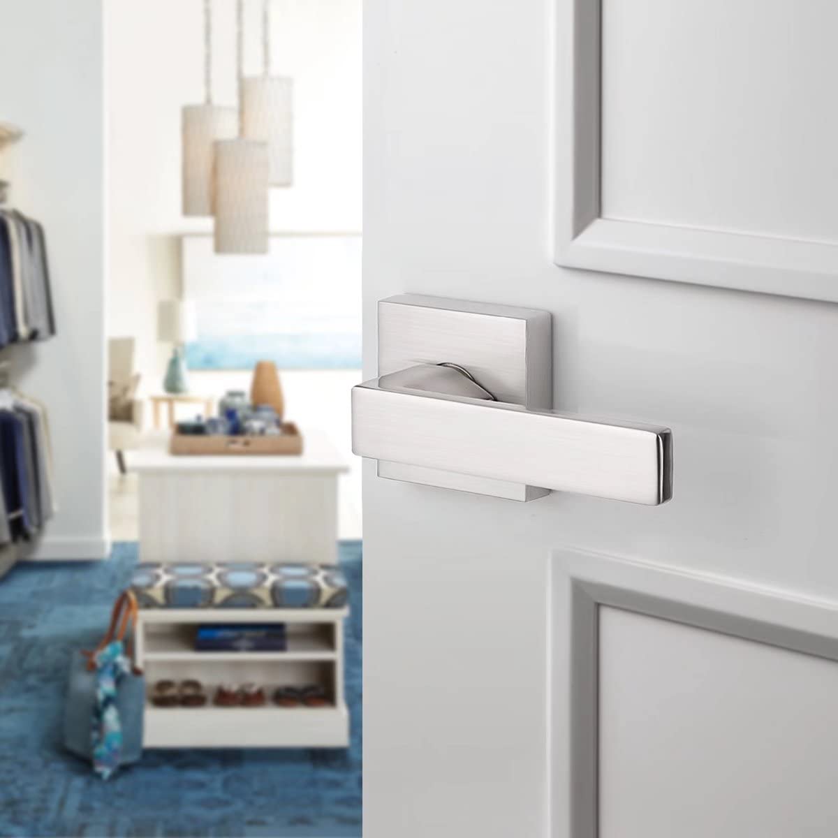 Probrico 10-Pack Square Dummy Door Levers - Non-Turning Single Side Pull Handles for Closets & French Doors, Satin Nickel Finish, Easy Installation - Perfect for Home, Office & Commercial Spaces
