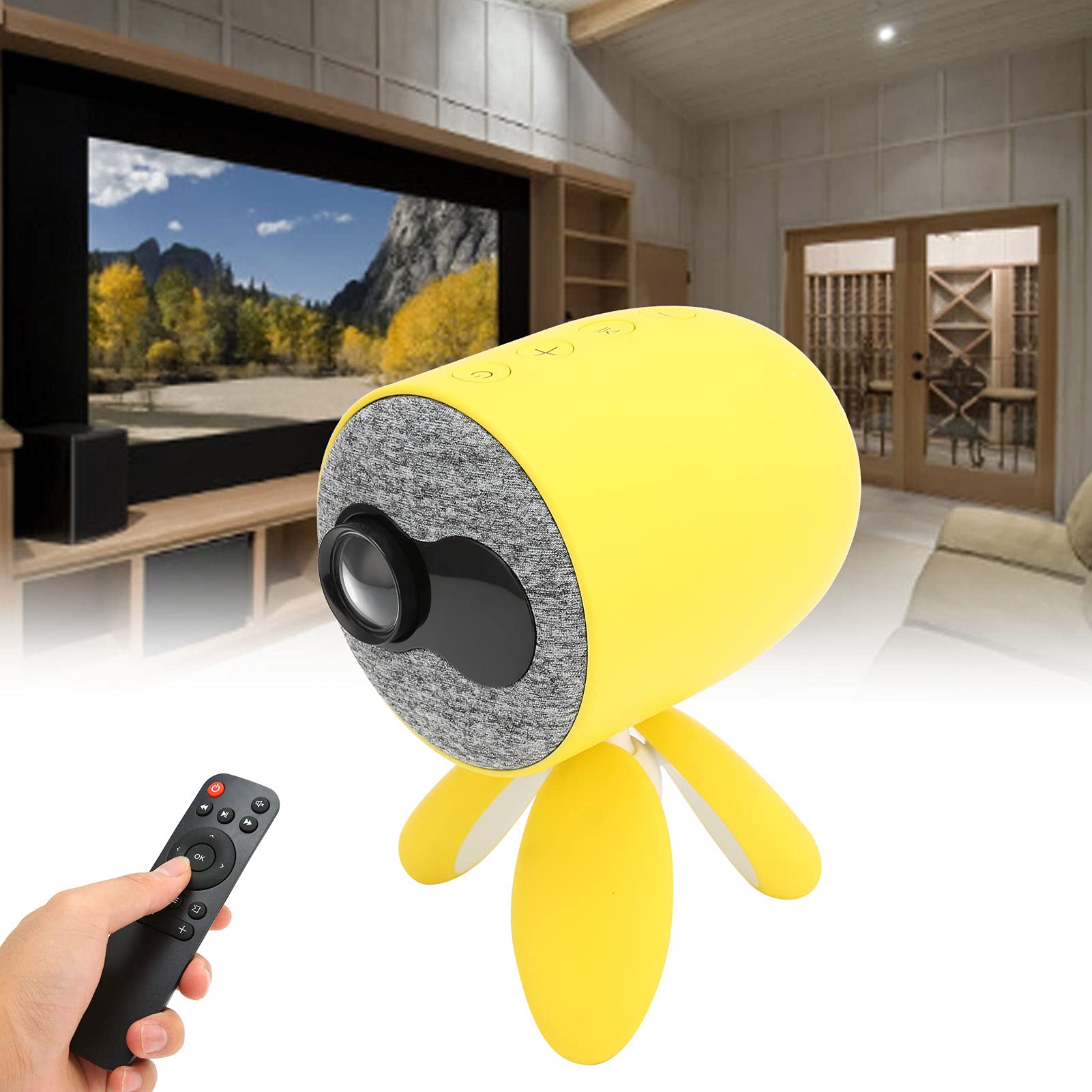 Mini Projector for Home Theater, 1080P HD Video Projector with Remote Control & 360° Rotatable Tripod - Built-in Speakers, Portable Movie Projector for Holiday Parties, Movie Nights & Outdoor Camping (UK Plug)