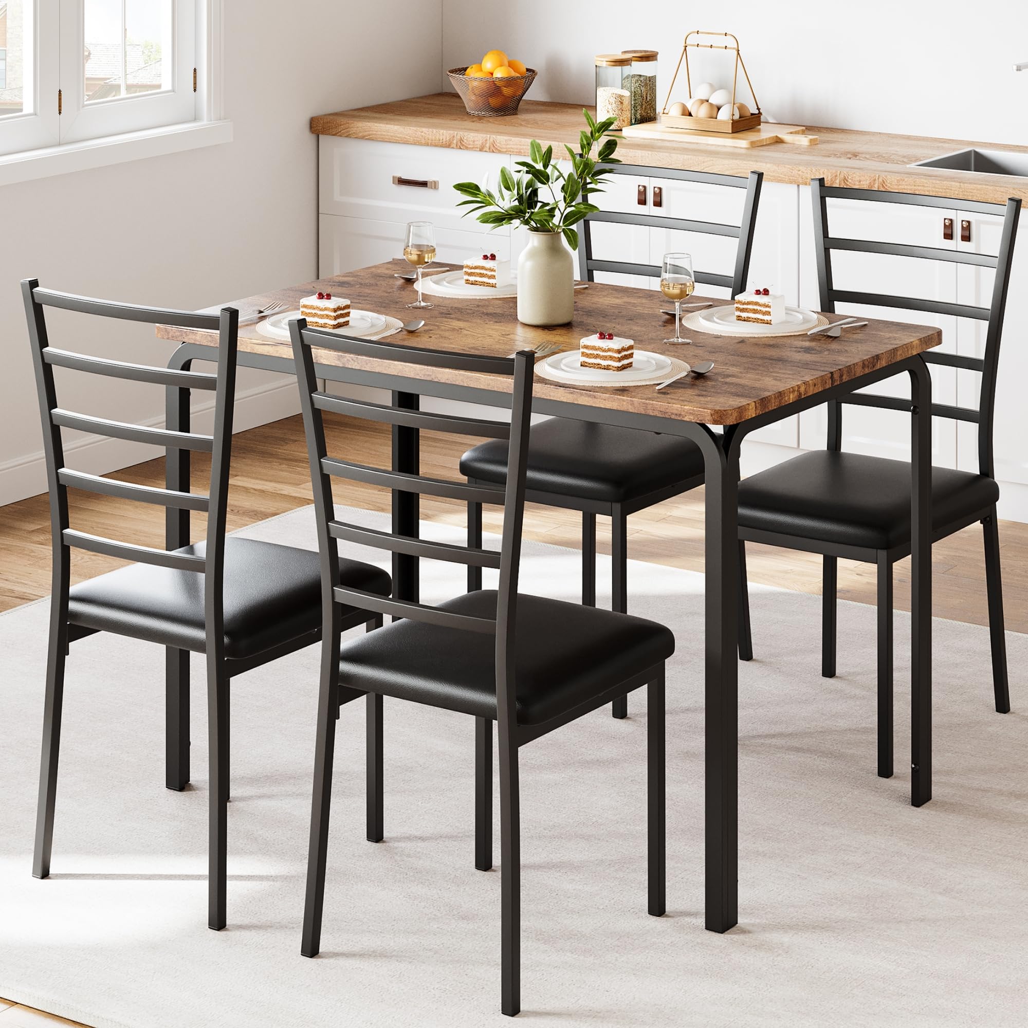IDEALHOUSE 5-Piece Square Dining Table Set for 4 - Small Space Kitchen & Dinette Set with 4 Chairs (Vintage Style) - Perfect for Apartments, Breakfast Nooks & Cozy Dining Rooms