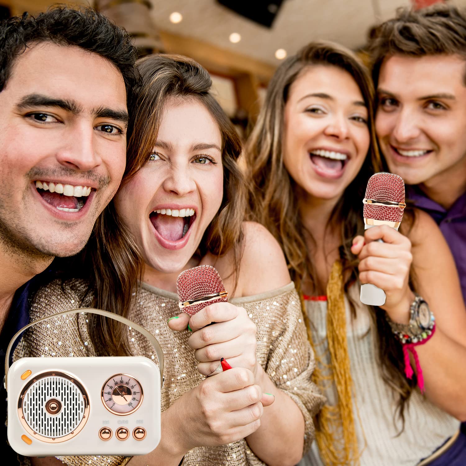 Portable Bluetooth Speaker with Microphone - Retro Wireless Karaoke Machine for Home Parties, Birthday Celebrations & Outdoor Gatherings (White) - Perfect for Kids & Adults Singing, Gaming & Entertainment