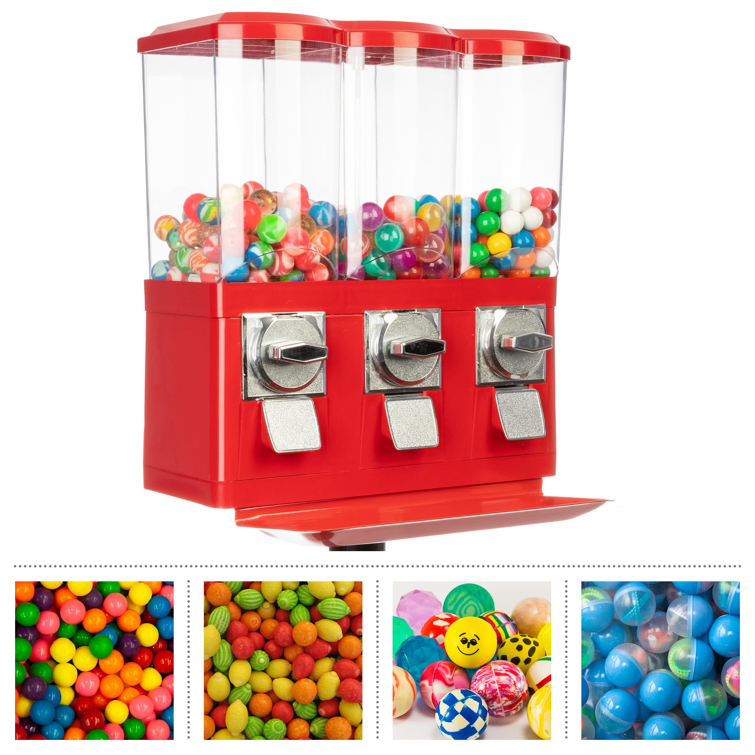 Great Northern Popcorn Triple Candy Vending Machine - Commercial Gumball, Capsule & Candy Dispenser for Business (Red) - Perfect for Retail Stores, Arcades & Party Events