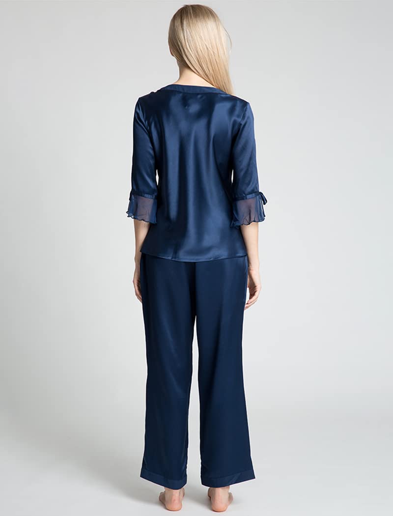 Orose Women's 100% Pure Mulberry Silk Pajama Set - V-Neck 3/4 Sleeve Sleepwear for Ladies | Soft & Breathable Nightwear for Relaxation, Lounging & Gift Giving