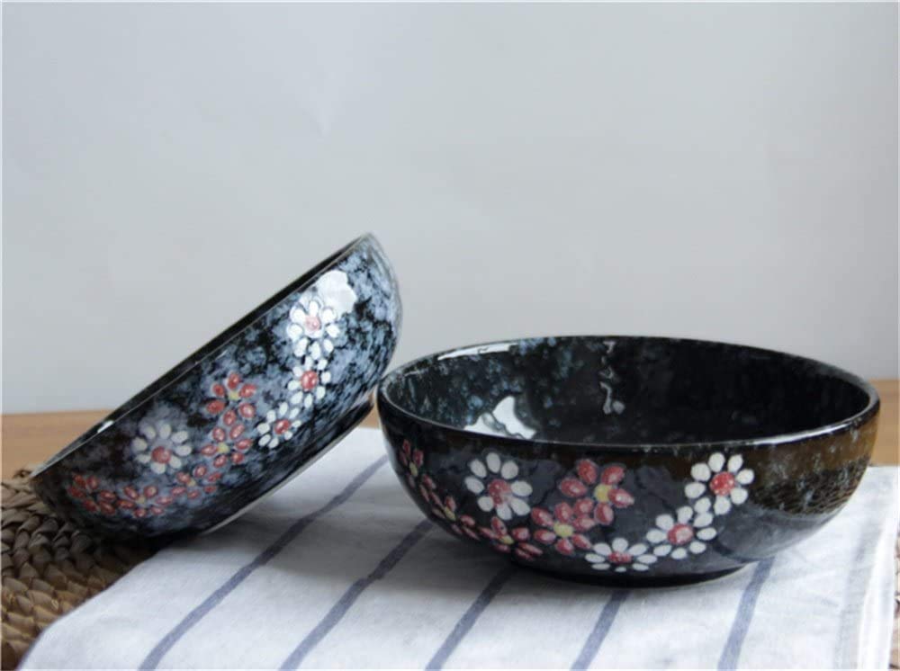 Japanese Style Ceramic Ramen Bowl - Hand Painted Pasta & Fruit Salad Bowl Set - Perfect for Asian Noodles, Soups, Salads & Home Decor