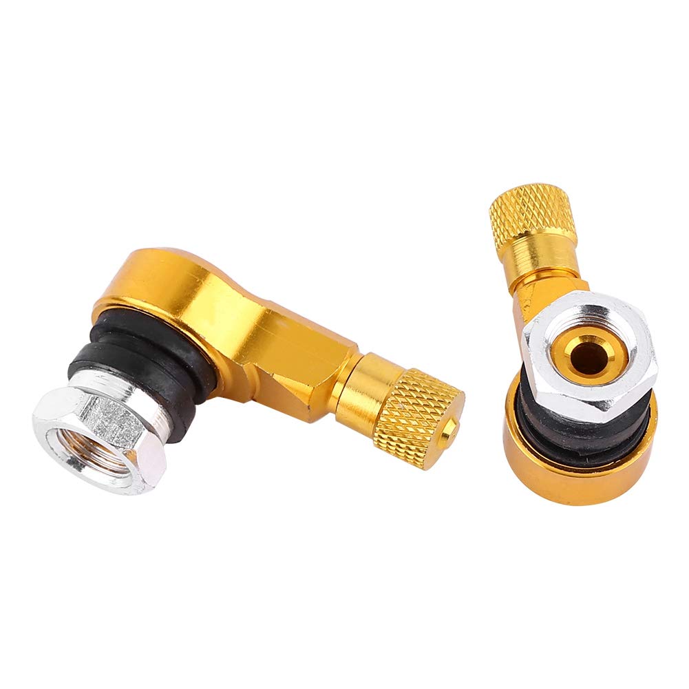 2Pcs 90 Degree Angled Tire Valve Stems - Universal Metal Tire Valve Extenders for Cars, Motorcycles, Bikes & Scooters - Gold Color (Perfect for Road Racing & Off-Road Vehicles)