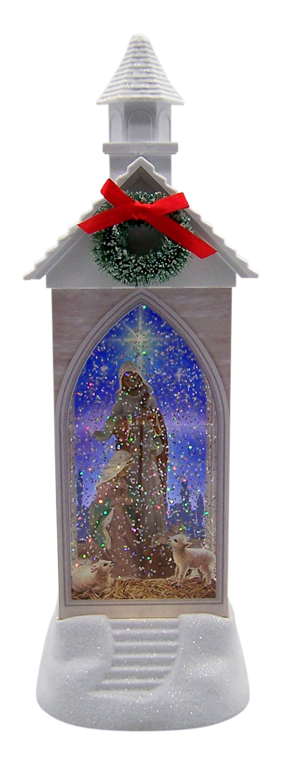 Gerson 12-Inch Lighted Spinning Water Globe Church with Timer - Perfect for Christmas Decorations, Home Décor & Gift Giving