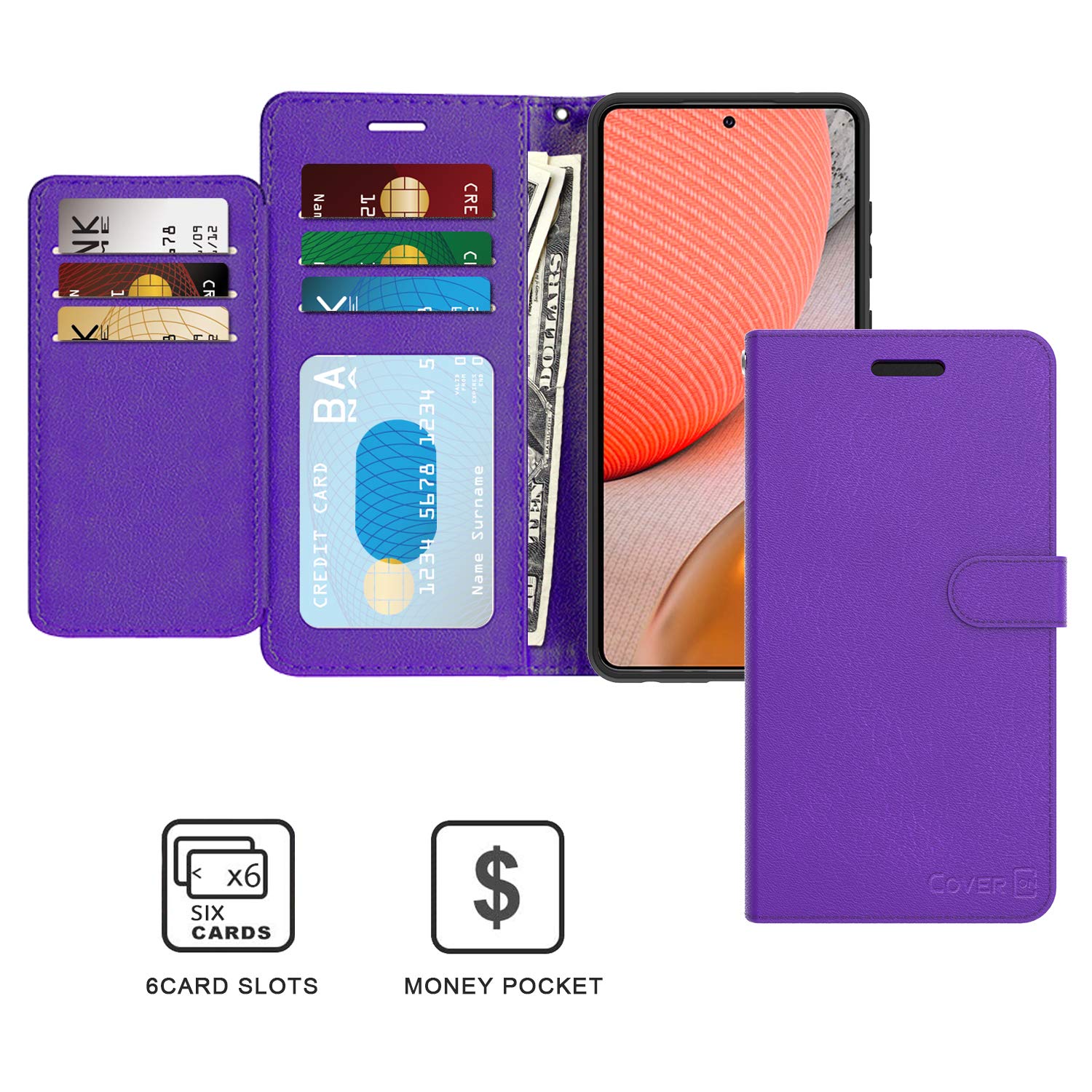 RFID Blocking PU Leather Wallet Case for Samsung Galaxy A52 - Purple Flip Folio Stand Cover with Card Slots | Perfect for Travel, Work & Everyday Use