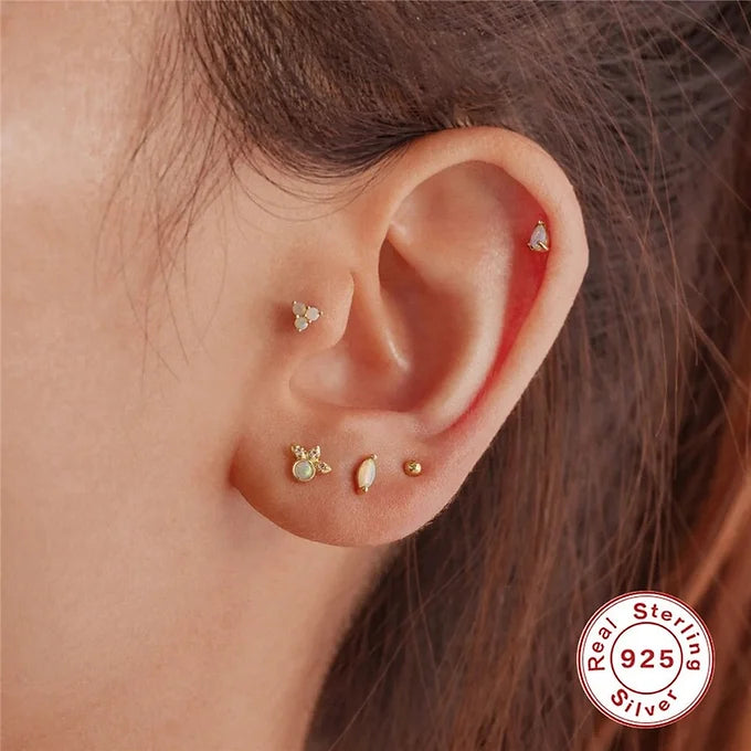 Opal Labret Flat Back Earrings - Surgical Steel Push Pin Studs for Cartilage, Helix, Nose Piercing | Hypoallergenic Body Jewelry for Women & Men | Perfect for Everyday Wear & Special Occasions