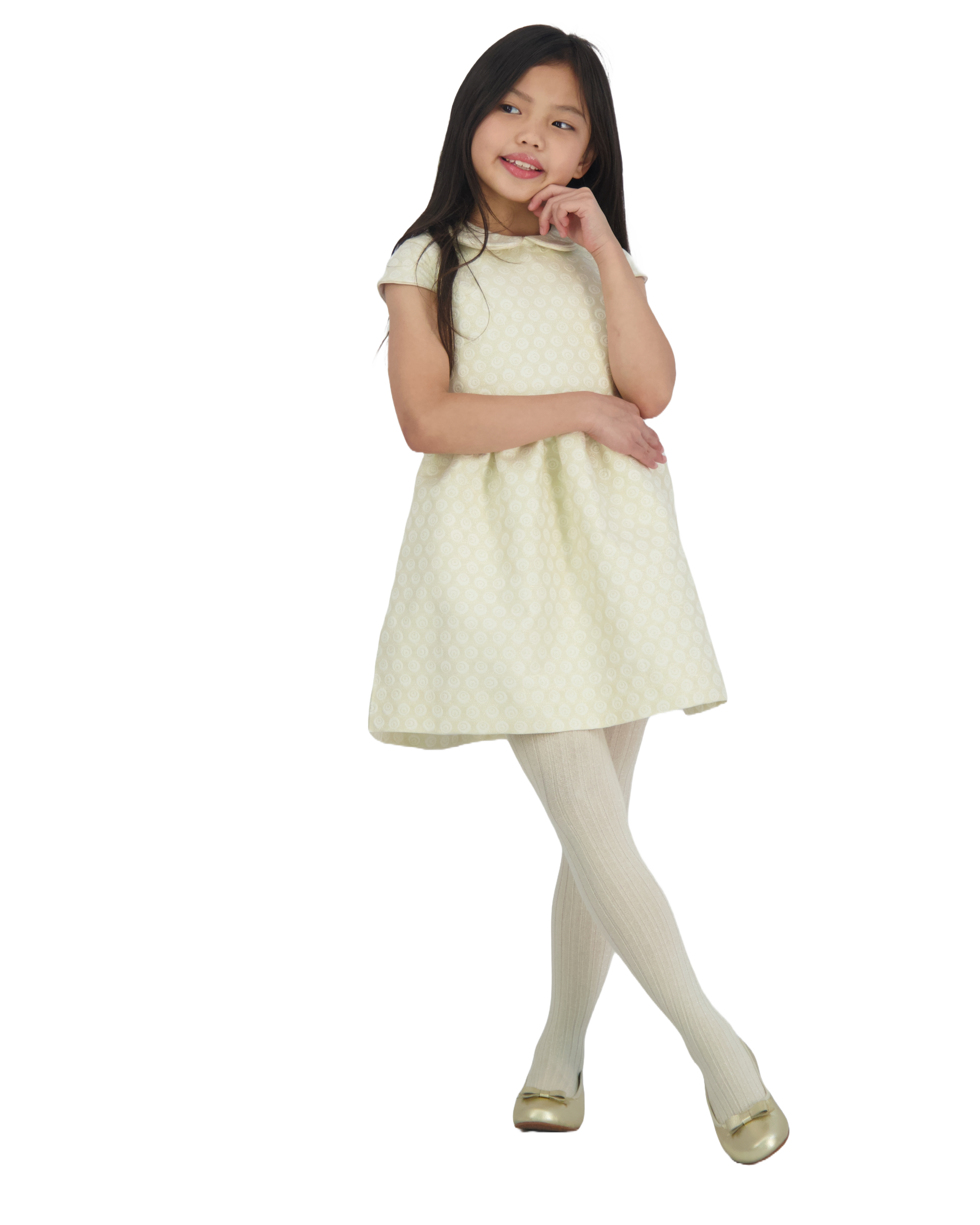 Anna Girls Cap Sleeve Dress Gold Damask Floral Print - Elegant Party Dress for Toddler Girls - Perfect for Birthday Parties, Weddings & Special Occasions