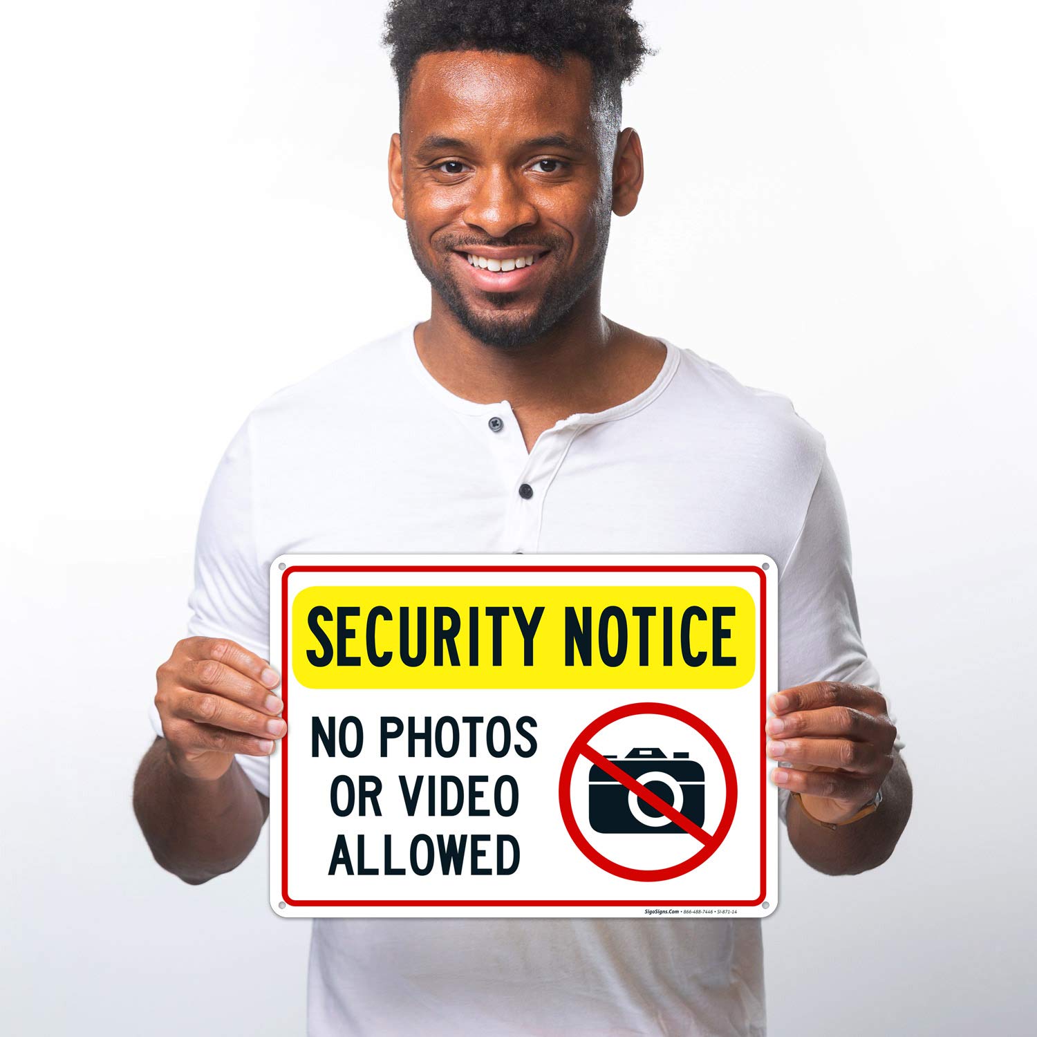 No Photos or Video Allowed Sign - 10x14 Inch Rust-Free Aluminum Security Sign - Fade Resistant for Indoor & Outdoor Use - Easy Mounting - Made in USA - Perfect for Offices, Hospitals, and Restricted Areas