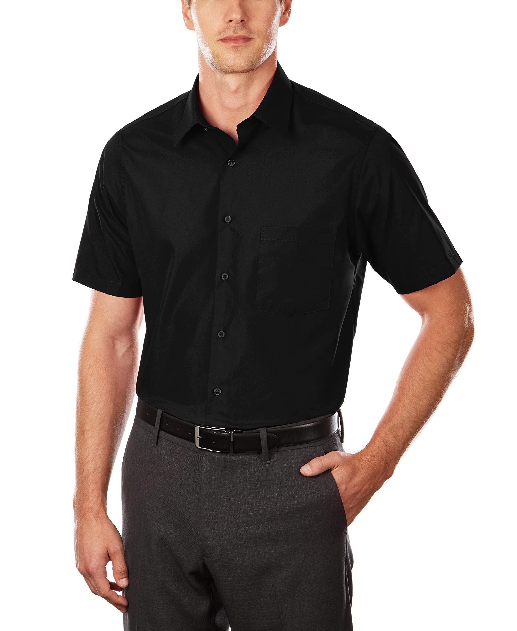 Van Heusen Men's Tall Fit Short Sleeve Dress Shirt - Premium Poplin Solid Business Casual Shirt for Big & Tall Men - Perfect for Office Wear, Interviews & Formal Occasions