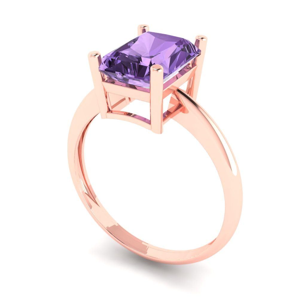 2.5ct Radiant Cut Simulated Alexandrite Solitaire Ring for Women - 18K Rose Gold Engagement, Wedding, Promise & Anniversary Jewelry - Perfect for Proposals, Bridal Gifts & Special Occasions