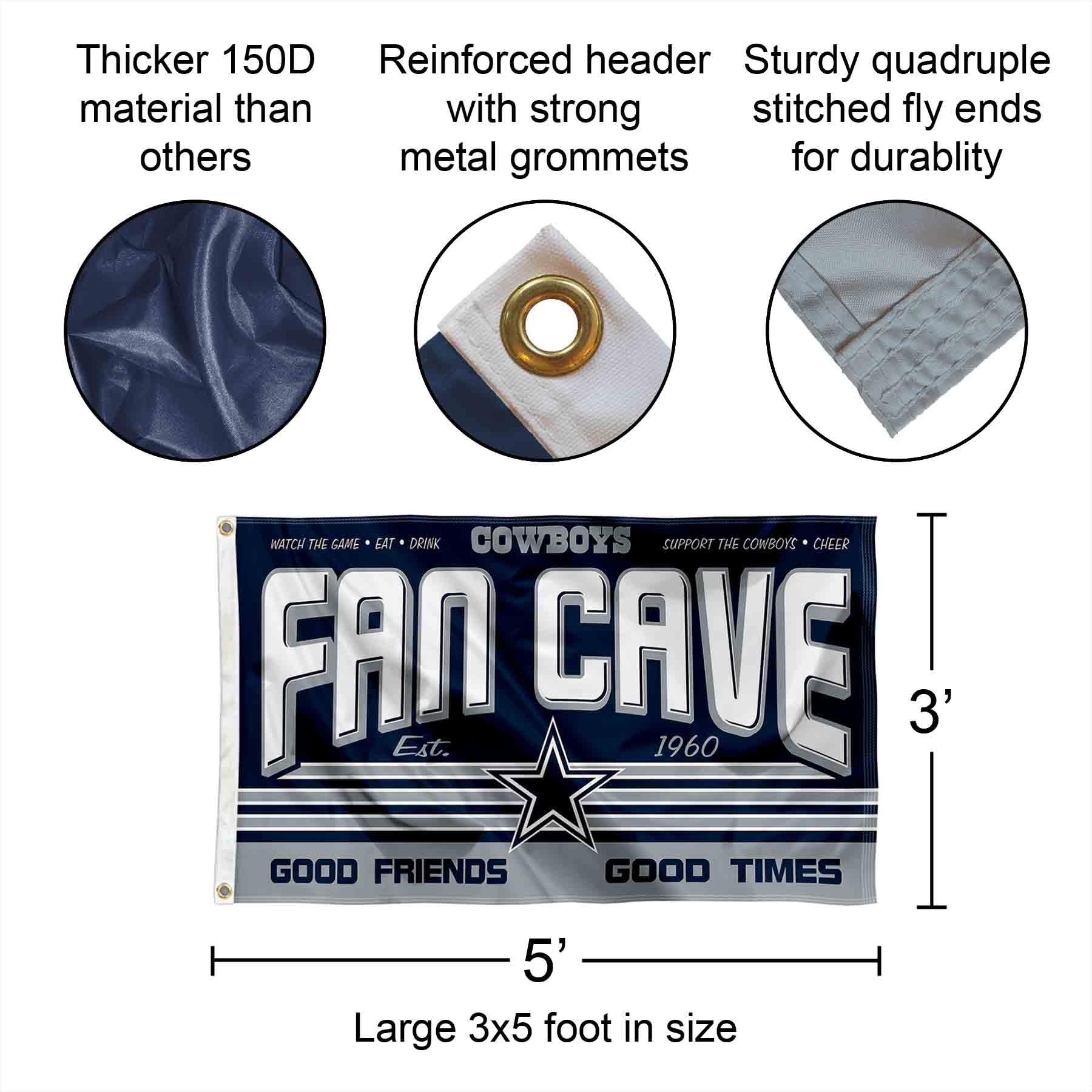 Dallas Cowboys Fan Man Cave Banner Flag - Officially Licensed NFL Team Decor for Game Day & Tailgating - Perfect for Home, Office, and Sports Bar Decorations