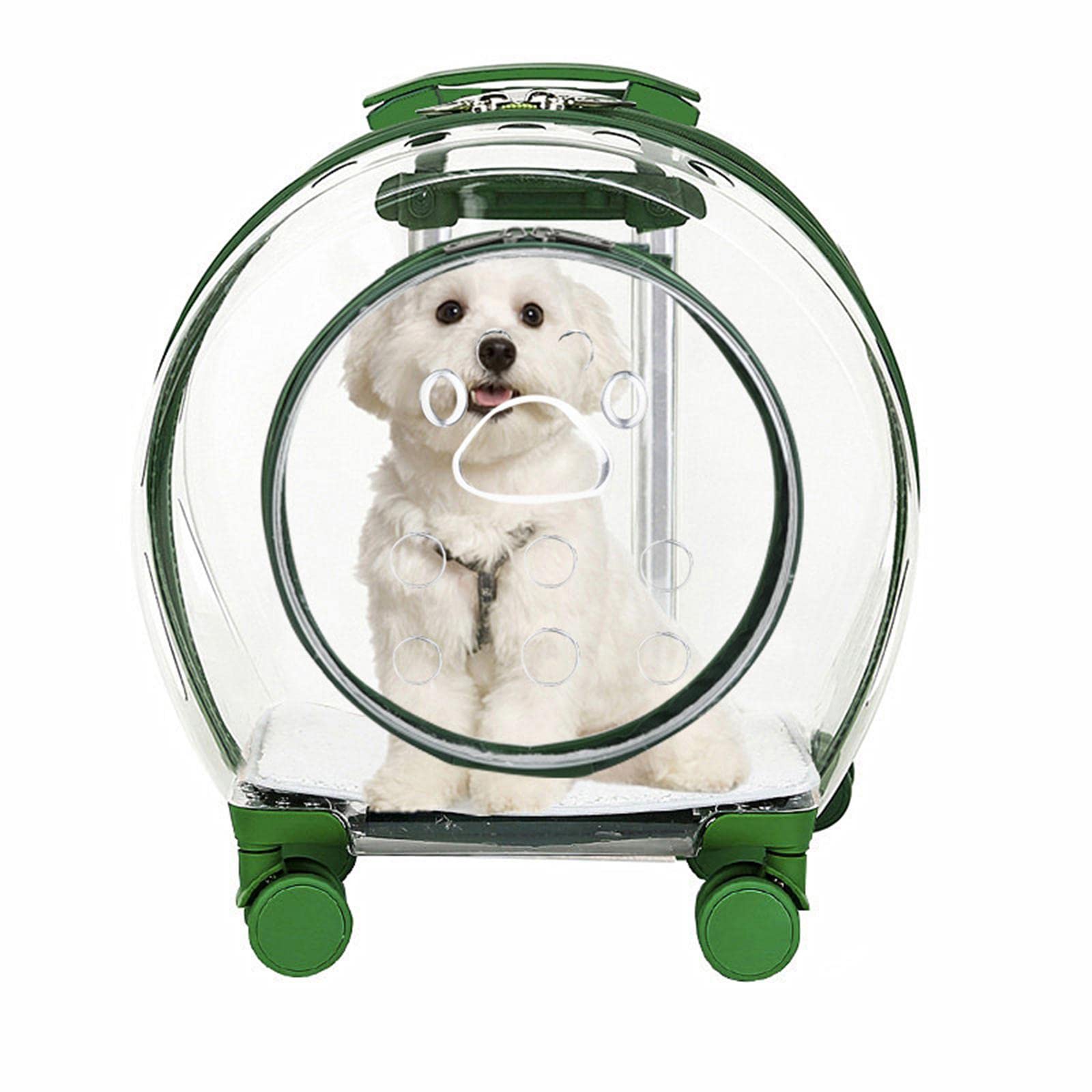 Enakshi Clear Rolling Pet Carrier for Cats & Dogs - Travel Tote with Wheels, Hiking Trolley Case in Green | Portable Pet Supplies for Airplane, Car, Vet Visits & Outdoor Adventures