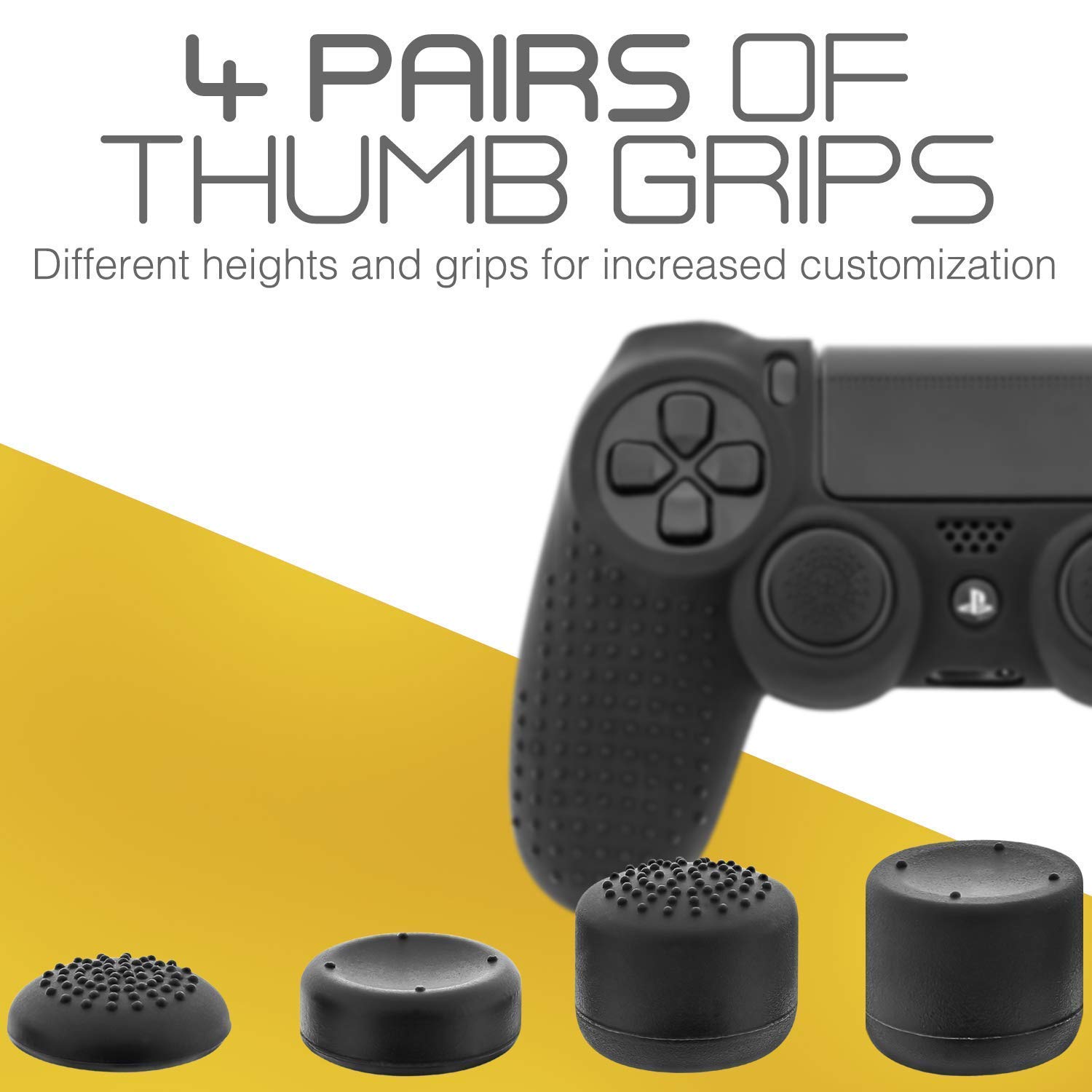Fosmon Anti-Slip Protective Skin Cover for Sony PS4/PS4 Slim/PS4 Pro Controller - 8 Thumb Grips & 4 Pairs (Black) - Enhance Gaming Comfort for Long Sessions