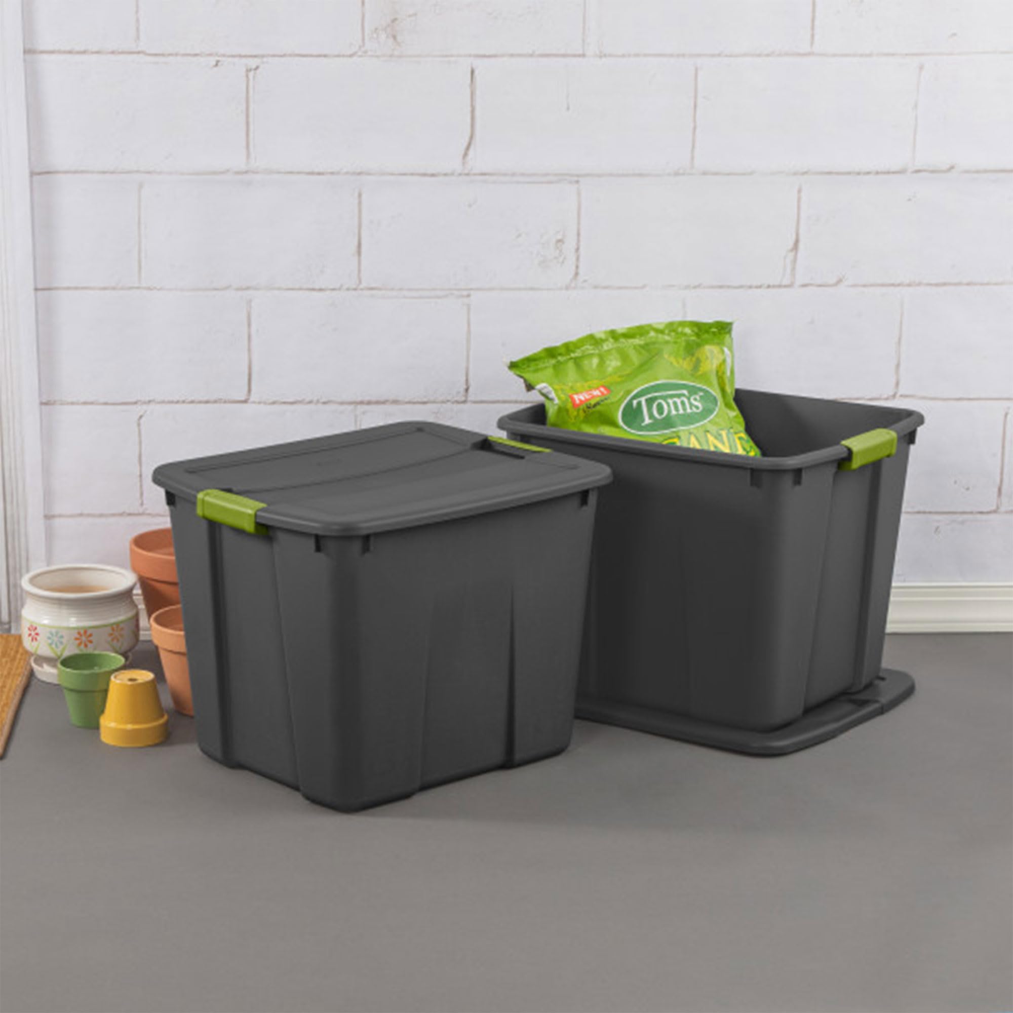 Sterilite 20 Gallon Stackable Plastic Storage Tote Bin with Secure Latching Lid - 18 Pack Gray - Perfect for Home, Garage, Basement & Office Organization - Heavy Duty Storage Containers for Clothes, Toys, Holiday Decorations & More