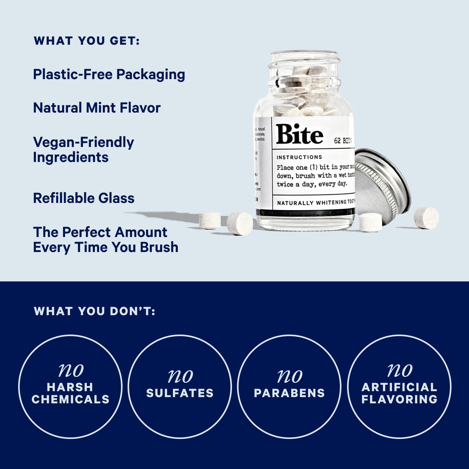 Bite Whitening Toothpaste Tablets with Nano Hydroxyapatite & Xylitol - Mint Flavor for Sensitive Teeth | Fluoride-Free, Vegan & Cruelty-Free Dental Care | Travel-Size Oral Hygiene (2 Pack, 124 Tablets) | Made in USA | Perfect for Travel, Home & Eco-Friendly Lifestyle