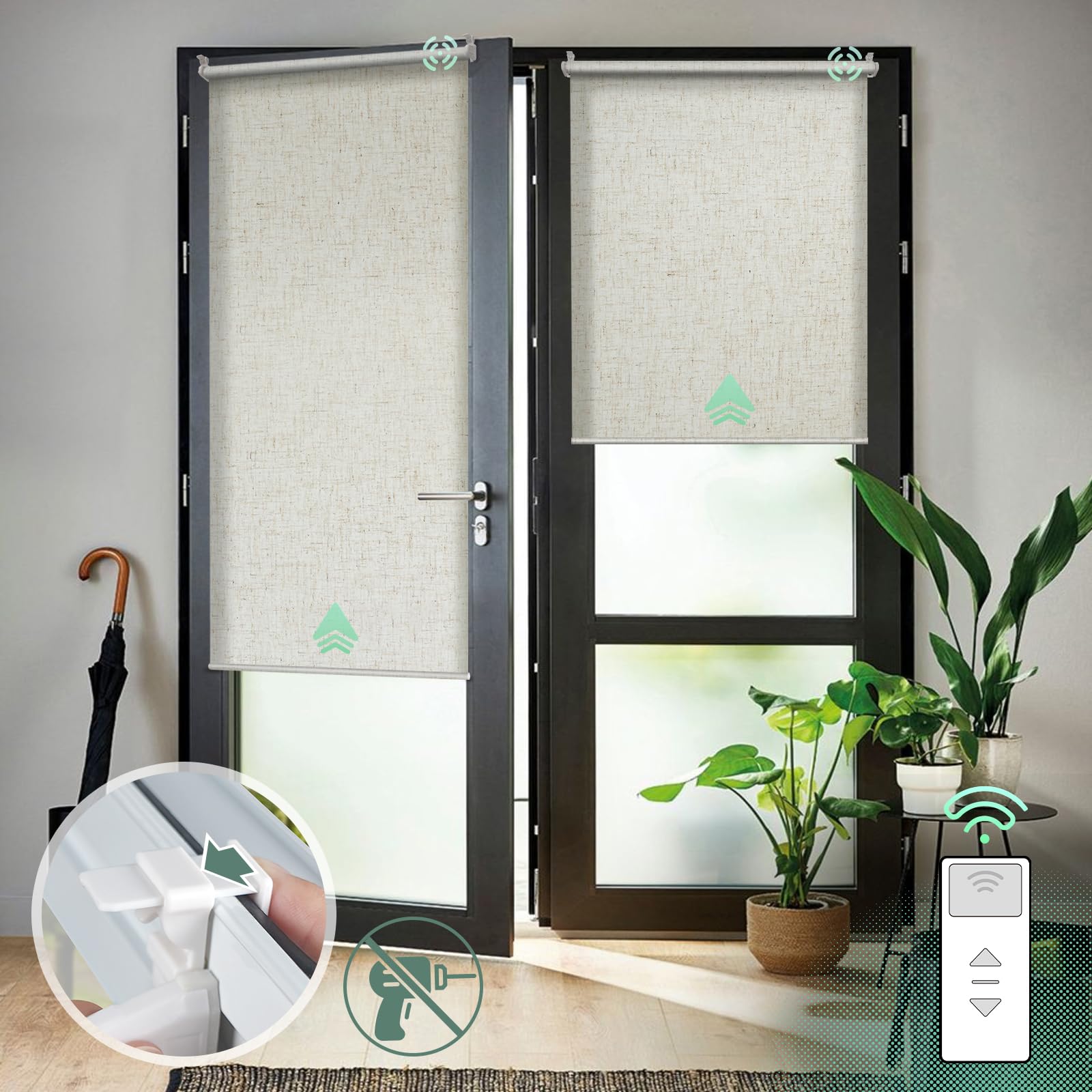Yoolax Motorized Blinds with Remote Control - Cordless Electric Window Shades, No Drill Installation, Light Filtering, Smart App Control, Custom Sizes (50% Shading, Linen Beige) - Perfect for Living Rooms, Bedrooms & Home Offices