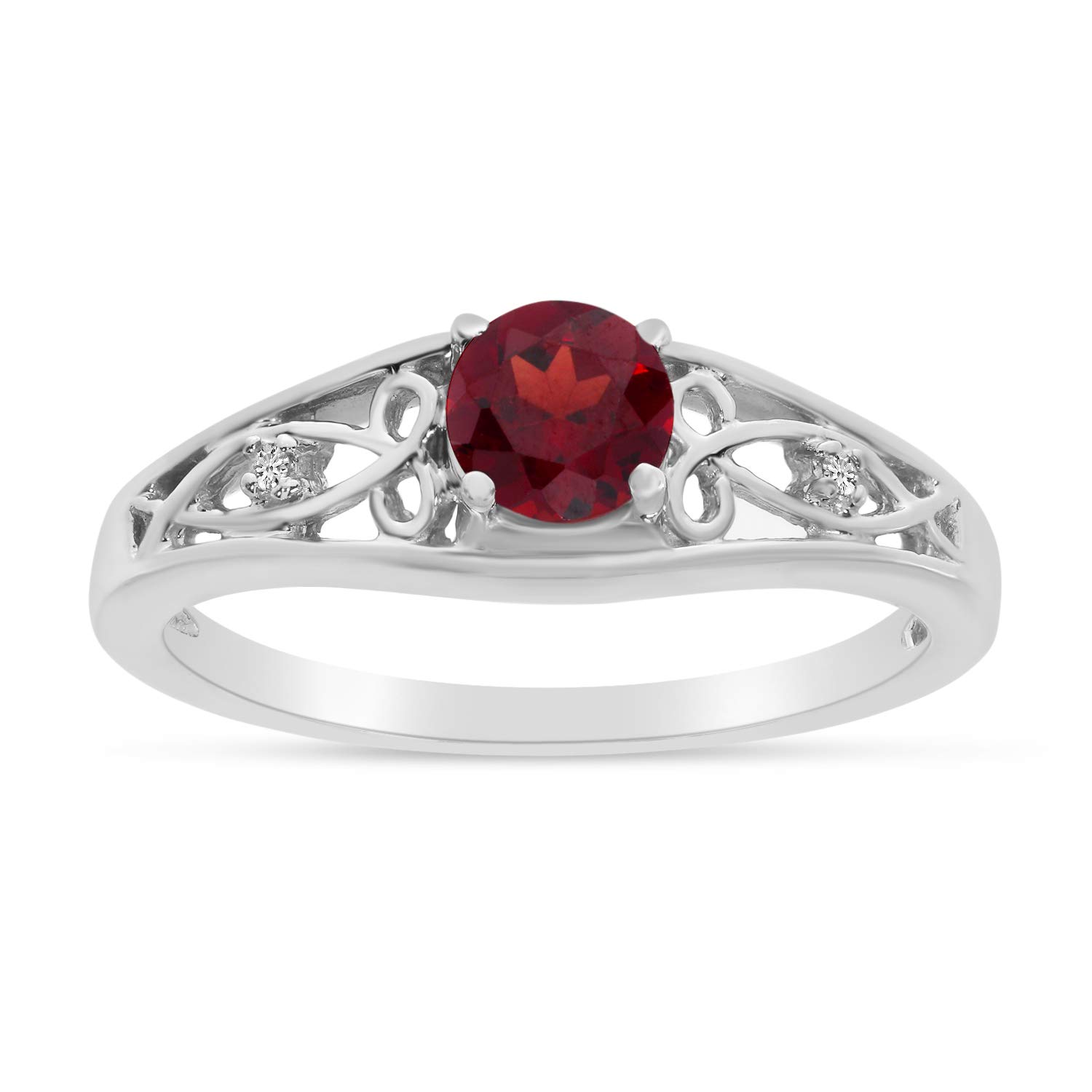 14K White Gold Round Garnet and Diamond Ring for Women - Elegant Birthstone Jewelry Gift for Anniversary, Engagement or Special Occasions