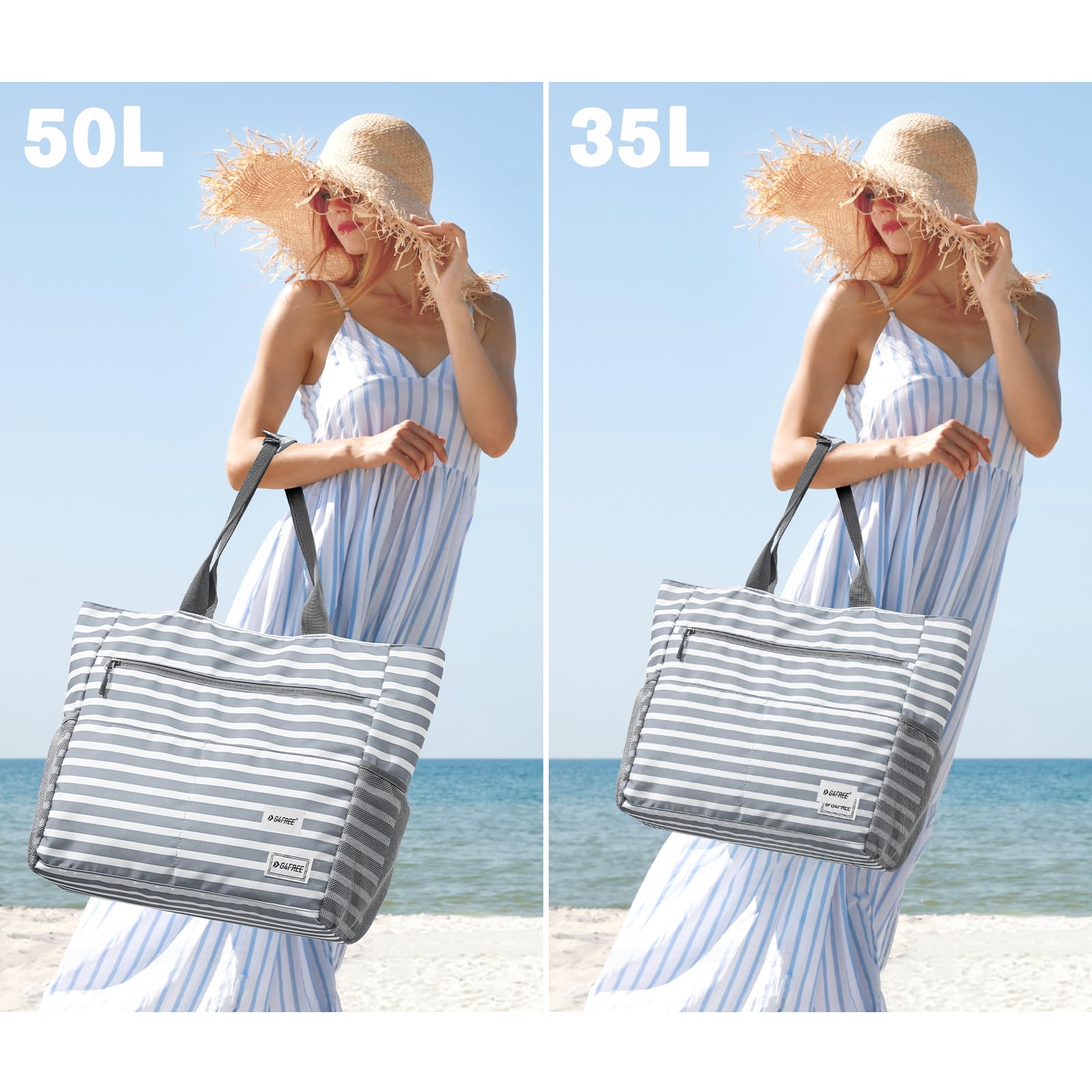 G4Free Waterproof Sandproof Beach Tote Bag - Large Capacity Foldable Beach Bag for Women, Perfect for Pool, Travel, and Outdoor Adventures