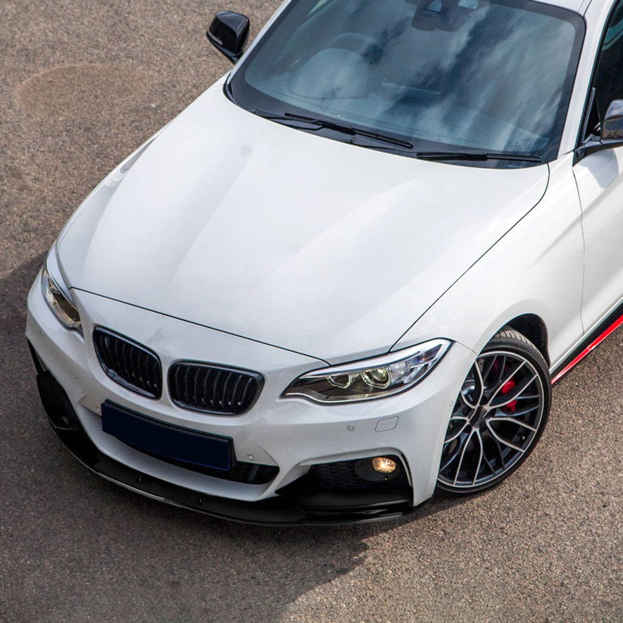 Glossy Black 2PC Front Bumper Lip Splitter Kit for 2014-2021 BMW F22/F23 2 Series - Sporty Style & Enhanced Aerodynamics - Perfect for Car Enthusiasts and Performance Upgrades