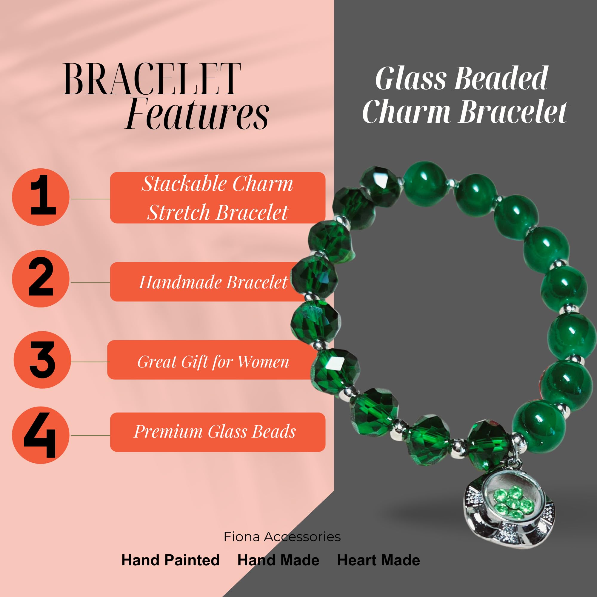 Emerald Green May Birthstone Bracelet for Women - Glass Beaded Charm Bracelet - Birthday & Christmas Jewelry Gift - Perfect for Mother's Day, Anniversaries & Special Occasions