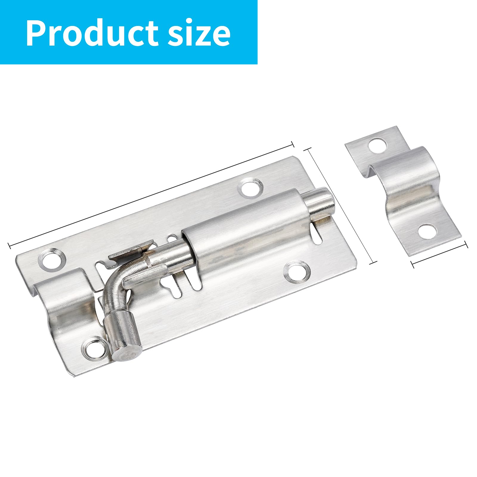 3 Inch Stainless Steel Security Slide Bolt Latch Lock - Heavy Duty Gate & Door Sliding Lock (4 Pack) - Easy Installation for Home, Garage, Shed & Fence Security