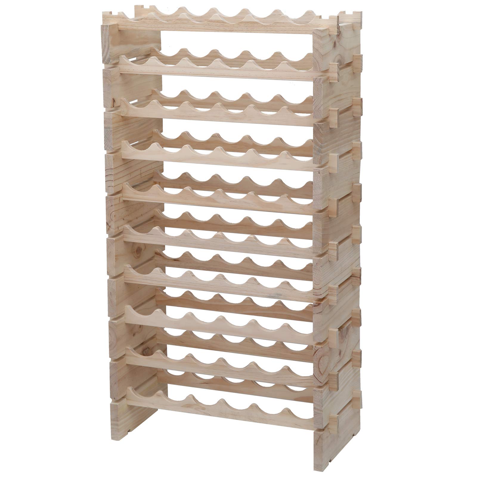 Solid Wood Stackable Wine Rack - Holds 60 Bottles - Natural Finish Wooden Wine Cabinet for Kitchen, Dining Room or Cellar Storage