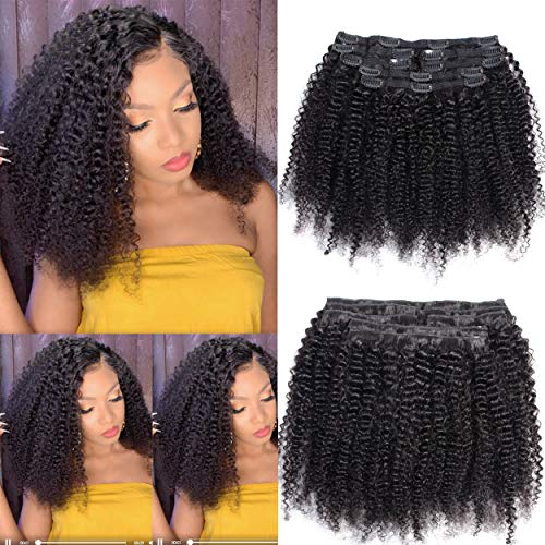 8A Brazilian Remy Human Hair Clip in Extensions - Afro Kinky Curly 16 Inch for Black Women | Natural Black Hair Weave for Daily Styling & Special Occasions