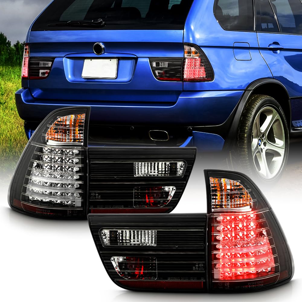 ACANII Black Housing LED Tail Lights Brake Lamps Pair Set for 2000-2006 BMW X5 E53 - Replacement Driver & Passenger Side - Enhance Style & Night Visibility for Safe Driving
