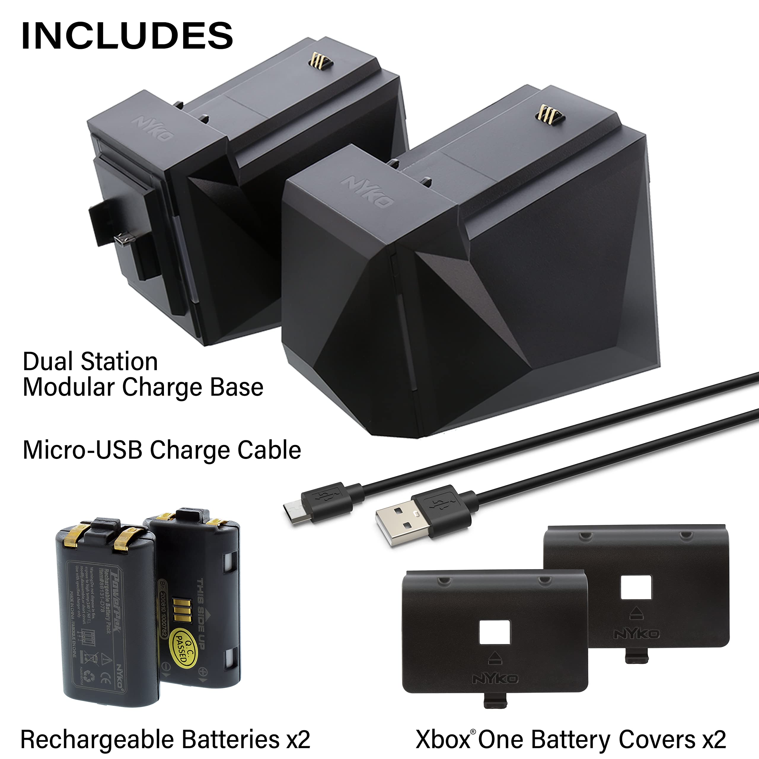 Nyko Power Kit Plus for Xbox One - Rechargeable Battery Pack with 2 Batteries & Micro-USB Charging Cable - Compatible with Xbox One Controllers (Not for Xbox Series S/X or Home Button Controllers) - Perfect for Long Gaming Sessions & Wireless Play