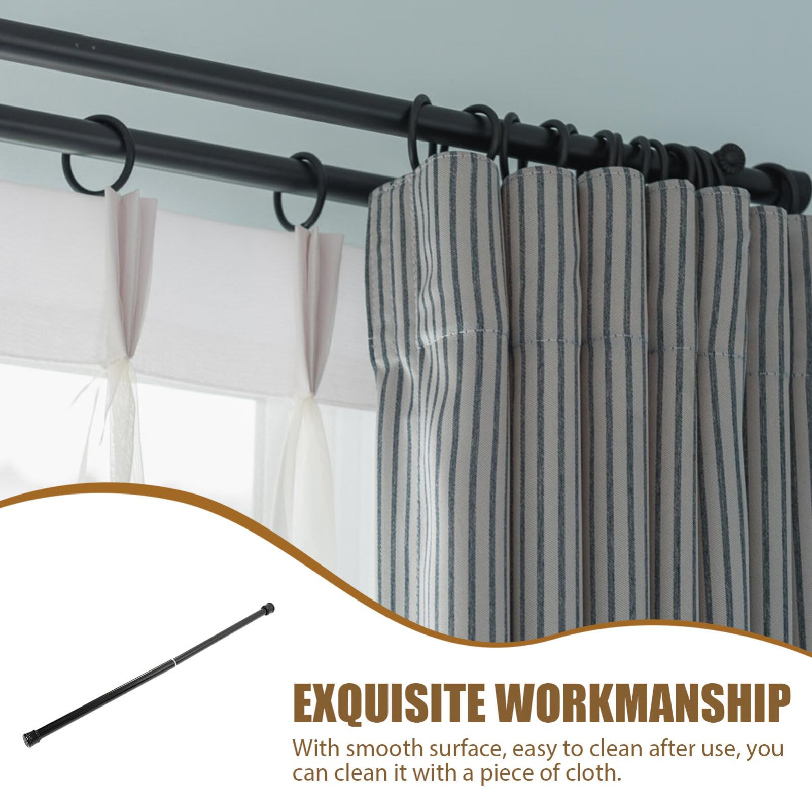 Adjustable Spring Tension Curtain Rod 20-32 Inches (50-80cm) - Expandable Window Rod, Retractable Clothes Drying Pole & Metal Shower Curtain Rod for Kitchen, Bathroom, Dorm Room - Perfect for Hanging Curtains, Towels, and Lightweight Laundry