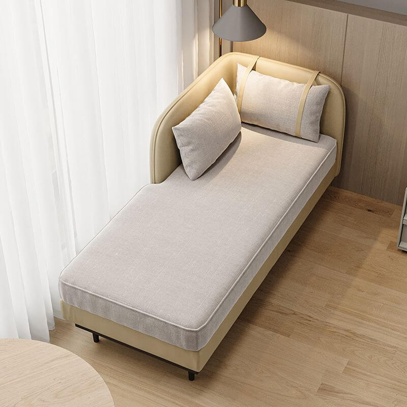 Minimalist Solid Color Cushioned Left Arm Chaise Bench with Tuxedo Arm & 2 Pillows - Modern Living Room Sofa for Small Spaces, Apartment Lounge & Bedroom Seating
