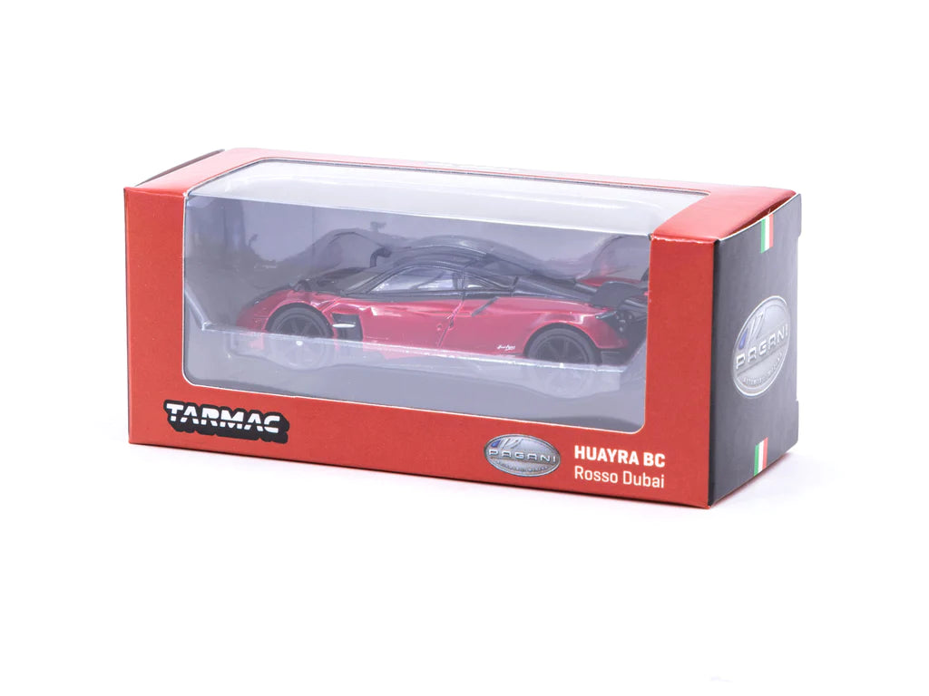 Tarmac Works 1:64 Scale Pagani Huayra BC Diecast Model Car - Rosso Dubai Red - Collectible Miniature for Display, Gifts & Racing Enthusiasts